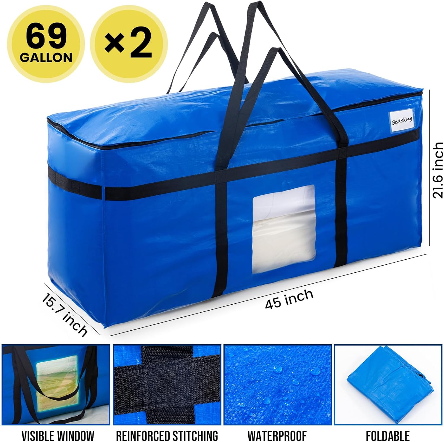 TAILI  69 Gallon Extra Blue Large Storage Bags with Window