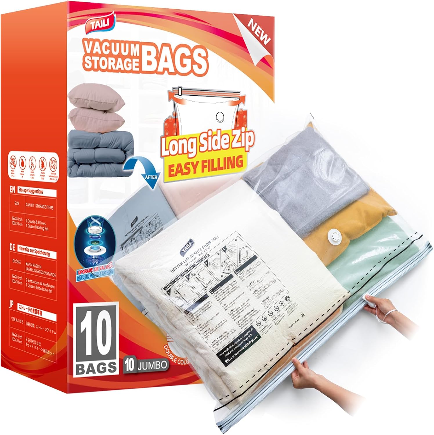 TAILI Long Side Zip Vacuum Storage Bags