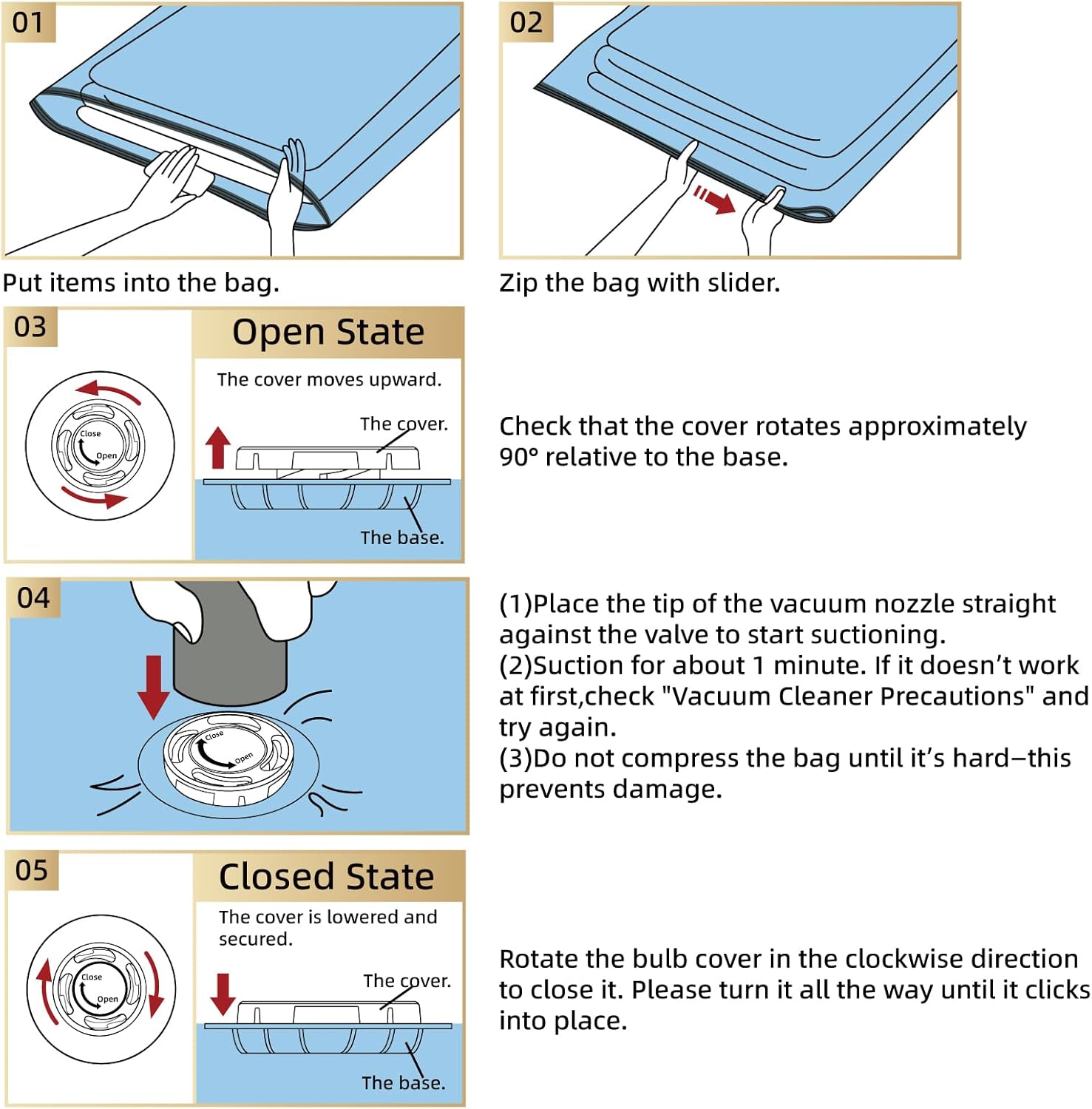 TAILI Long Side Zip Vacuum Storage Bags