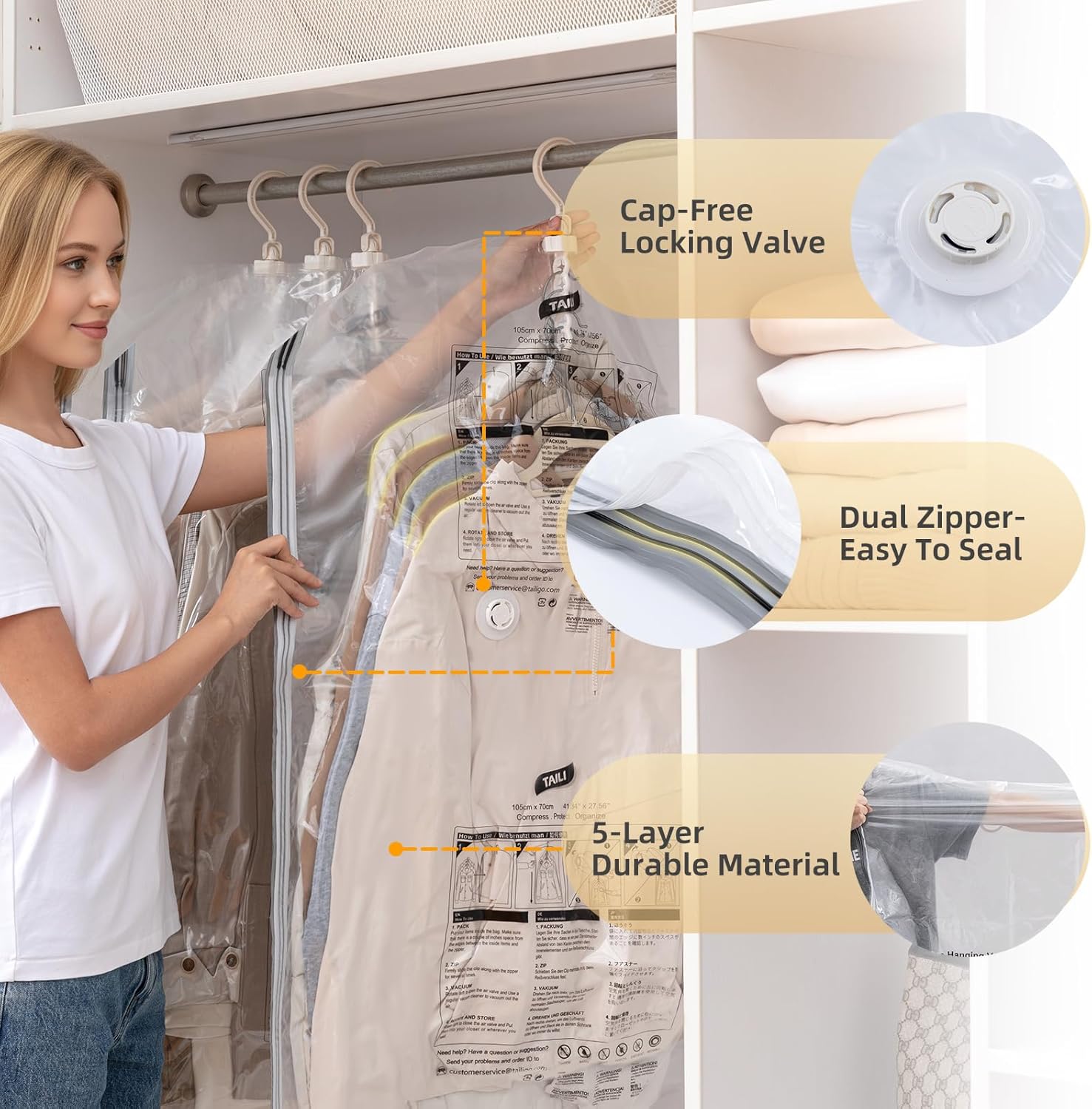 TAILI Black Hanging Vacuum Storage Bags