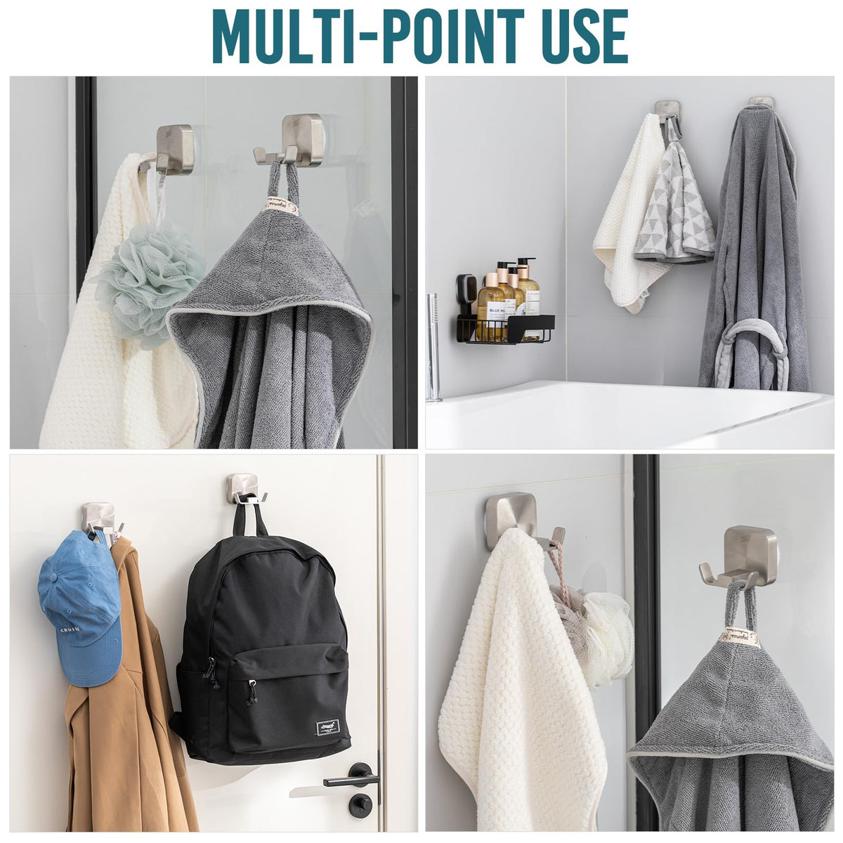 TAILI Shower Hooks Suction Cup, Towel Hooks for Bathrooms, Stainless Steel