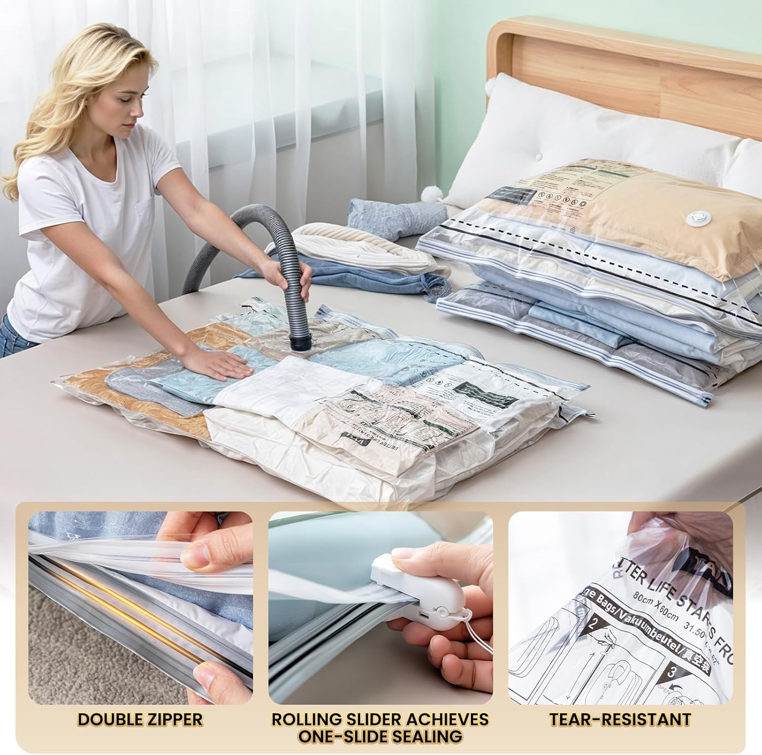 TAILI Long Side Zip Vacuum Storage Bags
