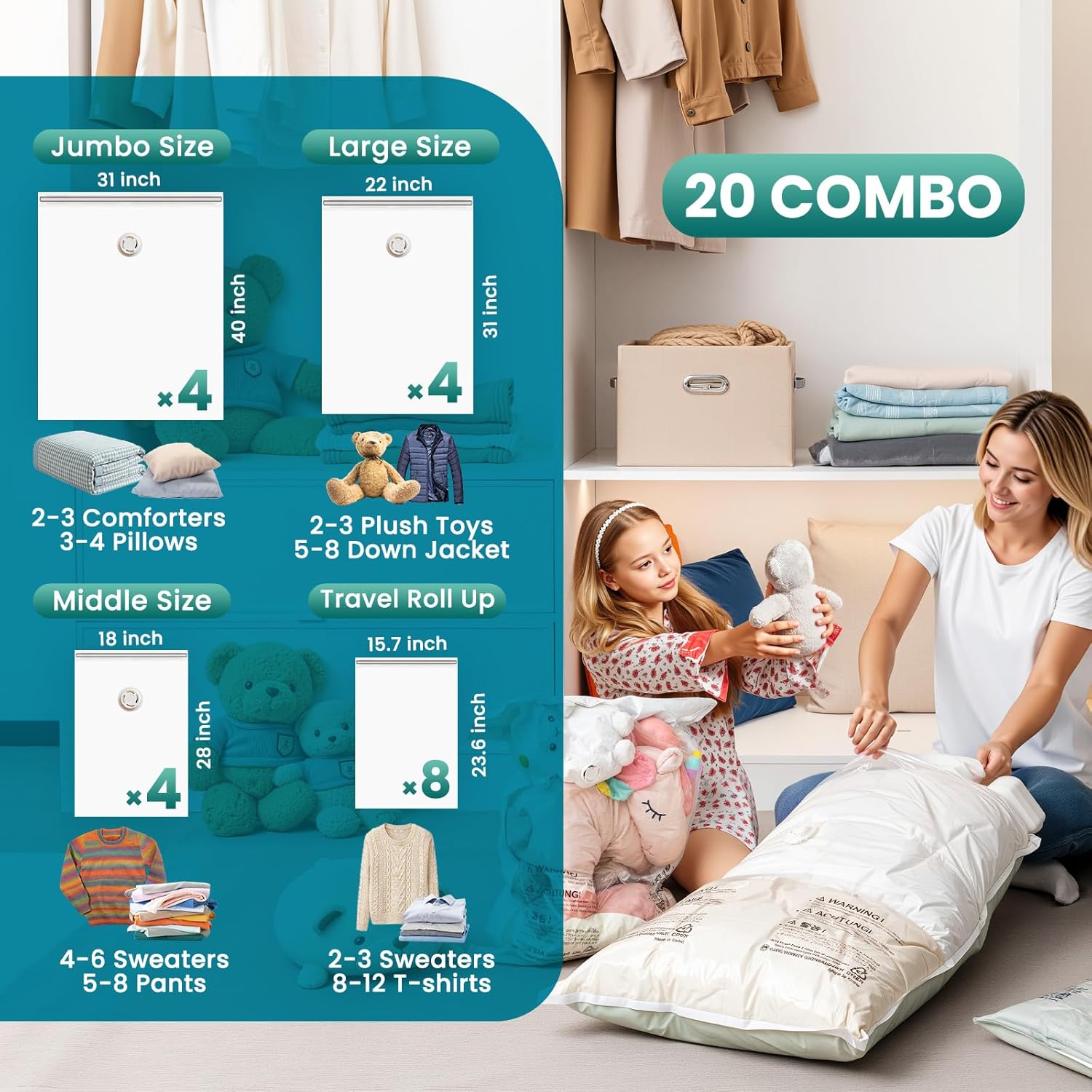 TAILI Combo Flat Vacuum Storage Bags