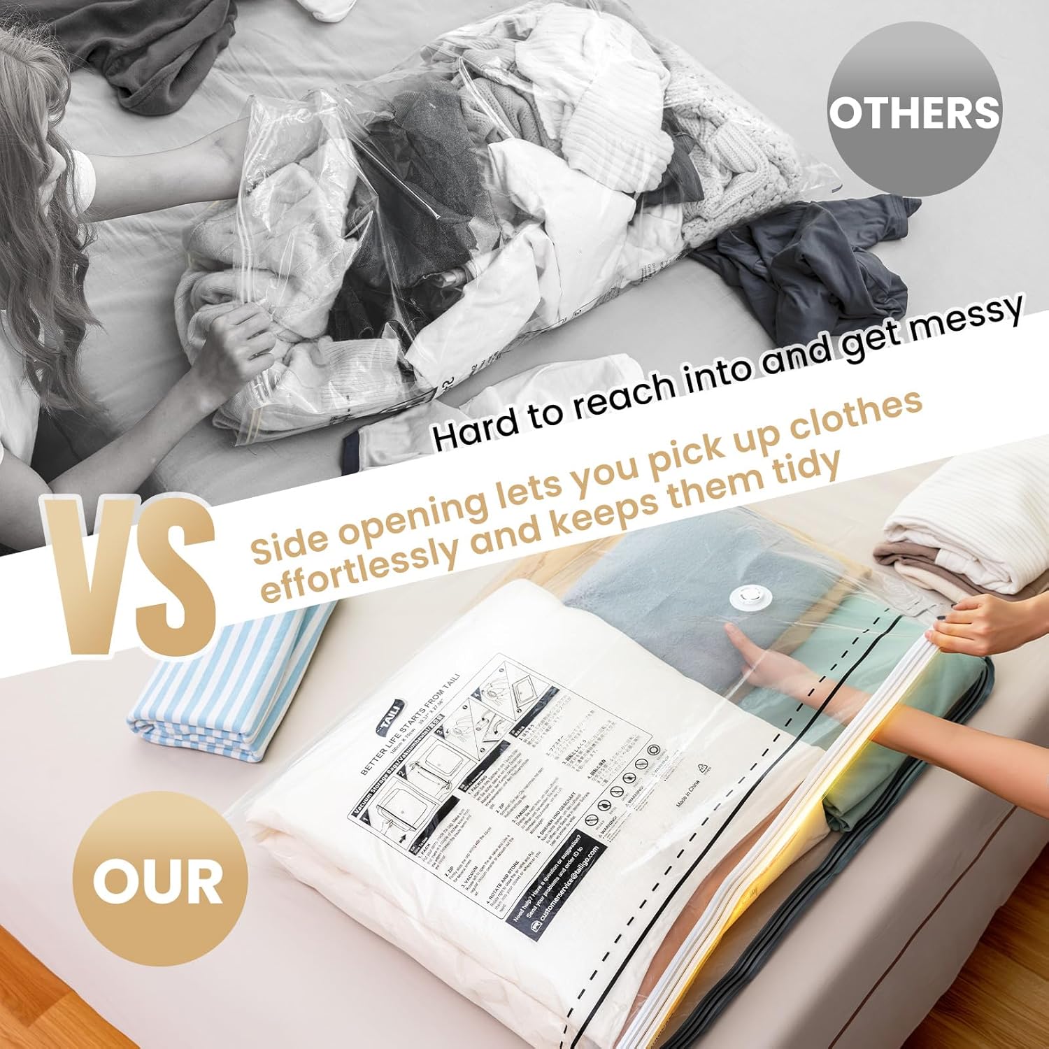 TAILI Long Side Zip Vacuum Storage Bags