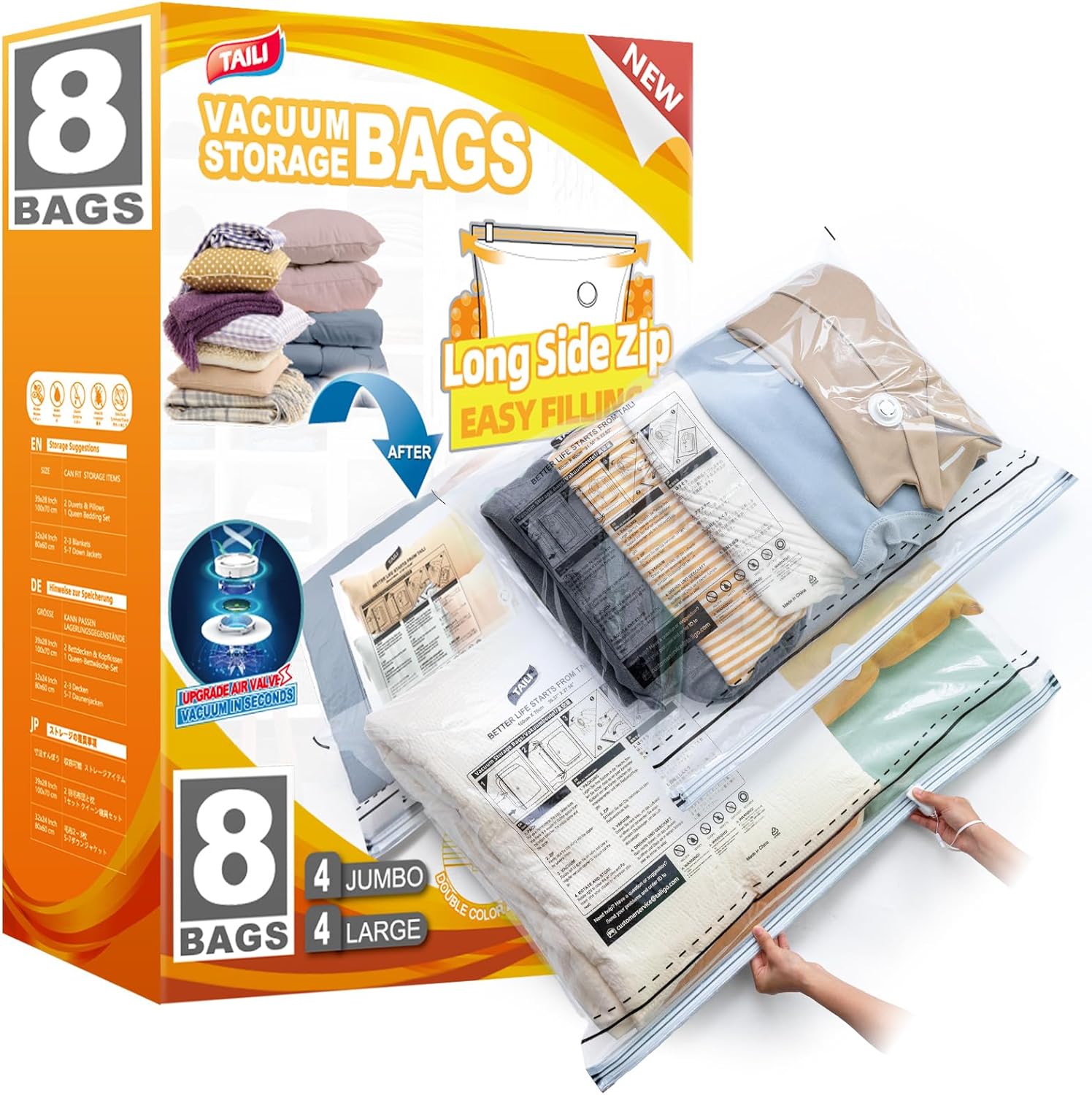 TAILI Long Side Zip Vacuum Storage Bags