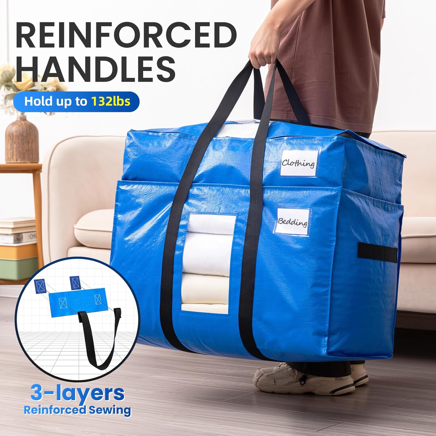 TAILI Storage Tote Series 2 Tier Moving Bags, Extra Large