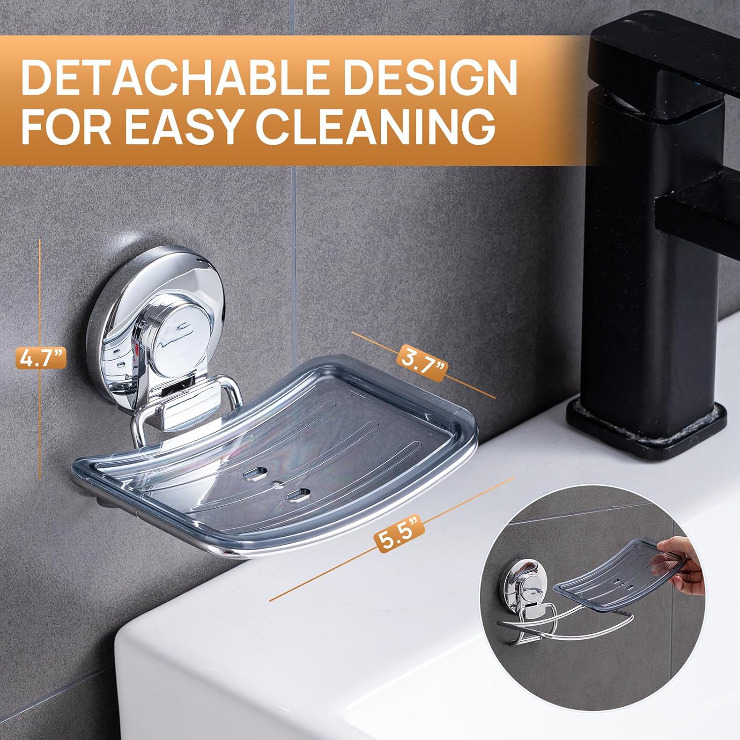 TAILI Chrome Suction Cup Soap Dish Holder | Strong-Adhesion, Waterproof, Rustproof, Removable, Drill-Free