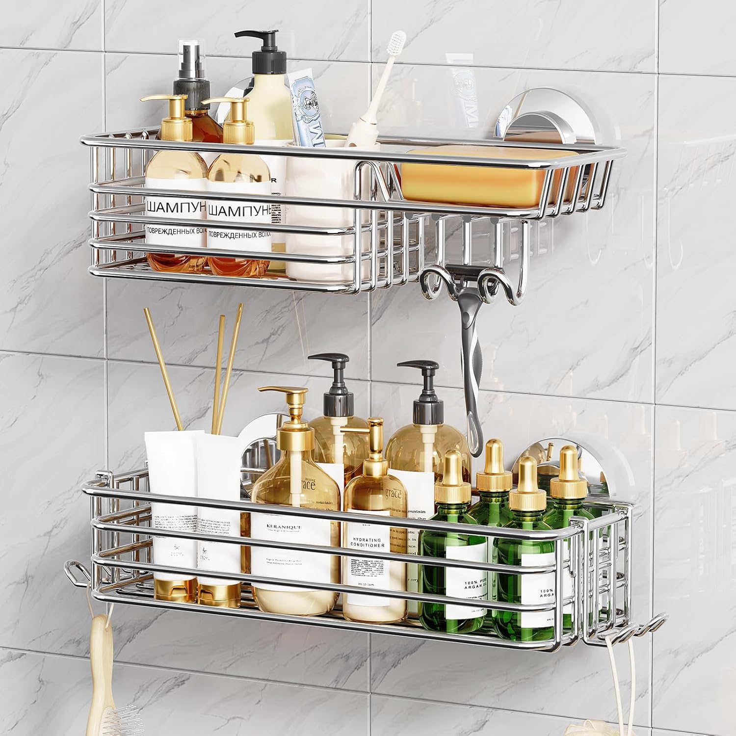 TAILI Line Series Suction Shower Caddy – No-Drill Metal Bathroom Organizer