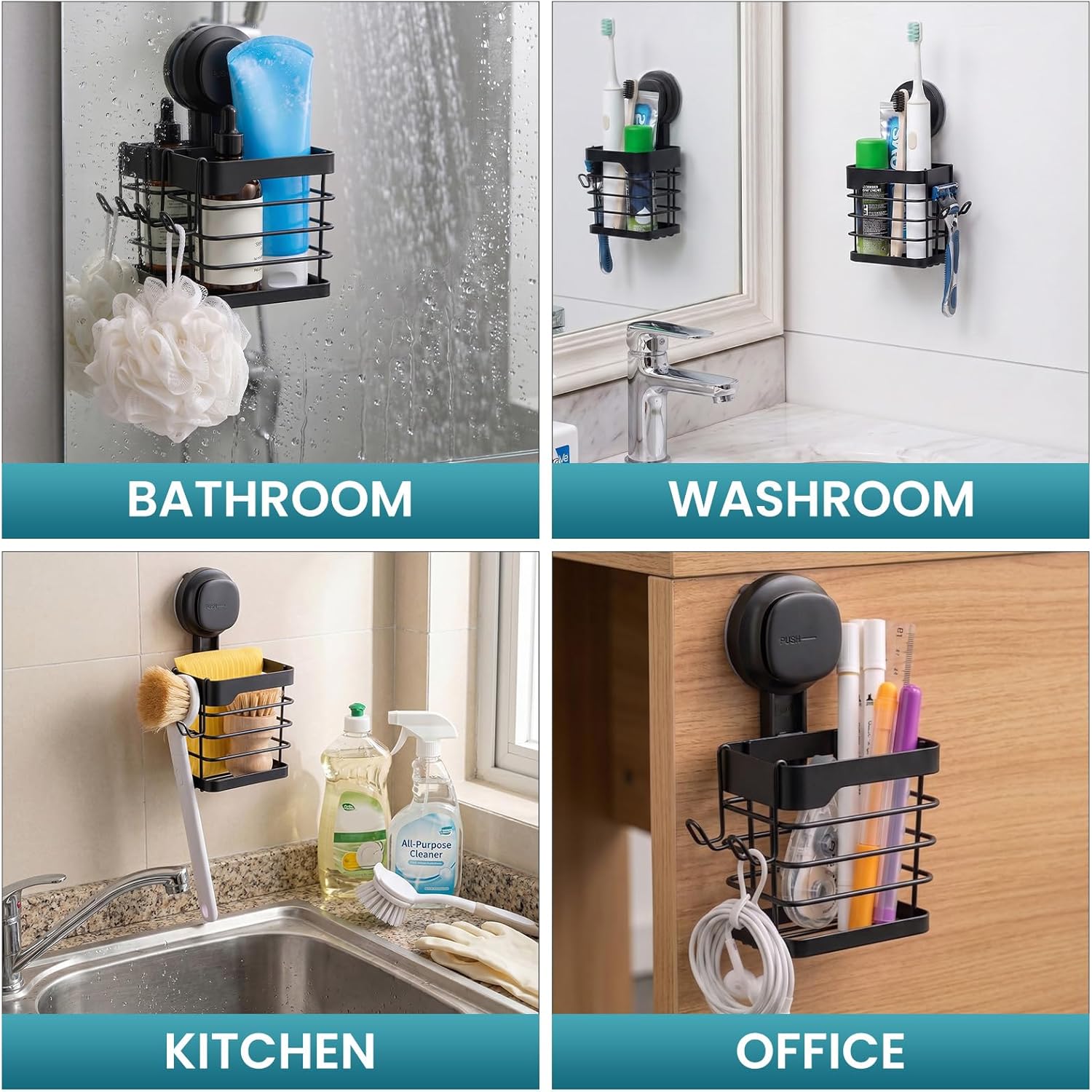 TAILI Upgraded Suction Cup Toothbrush Holder with Razor Hook Large Capacity Inverted Trapezoid Caddy