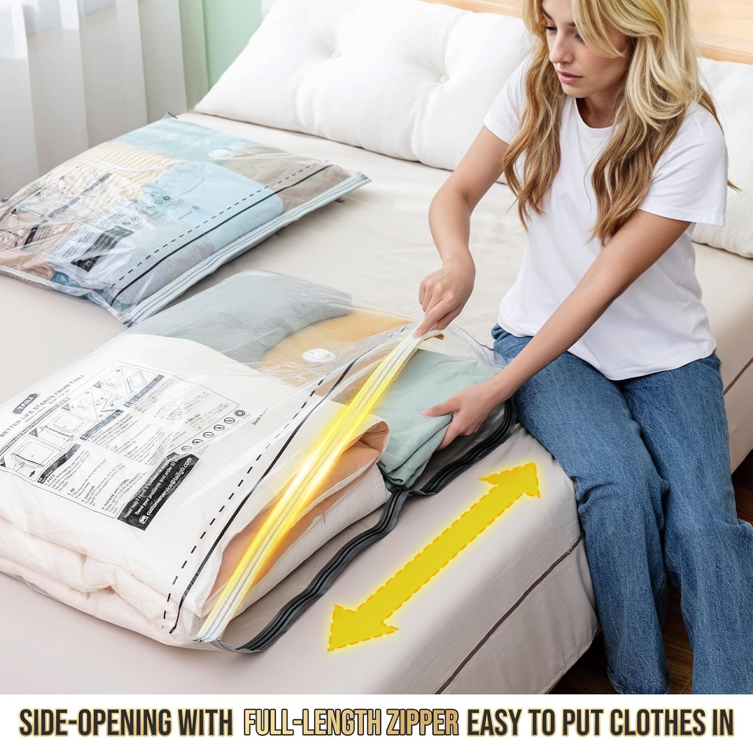 TAILI Long Side Zip Vacuum Storage Bags
