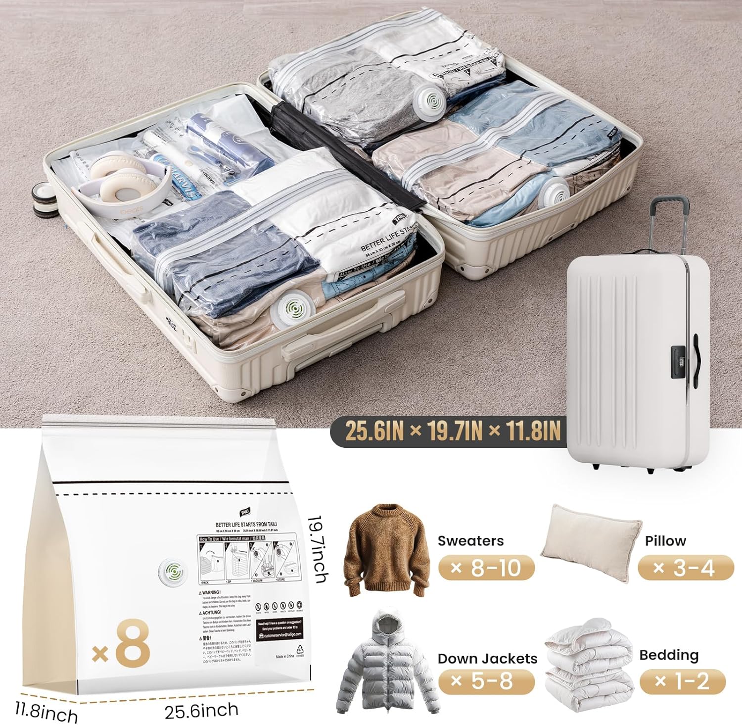 TAILI Clean Medium Cube Vacuum Storage Bags