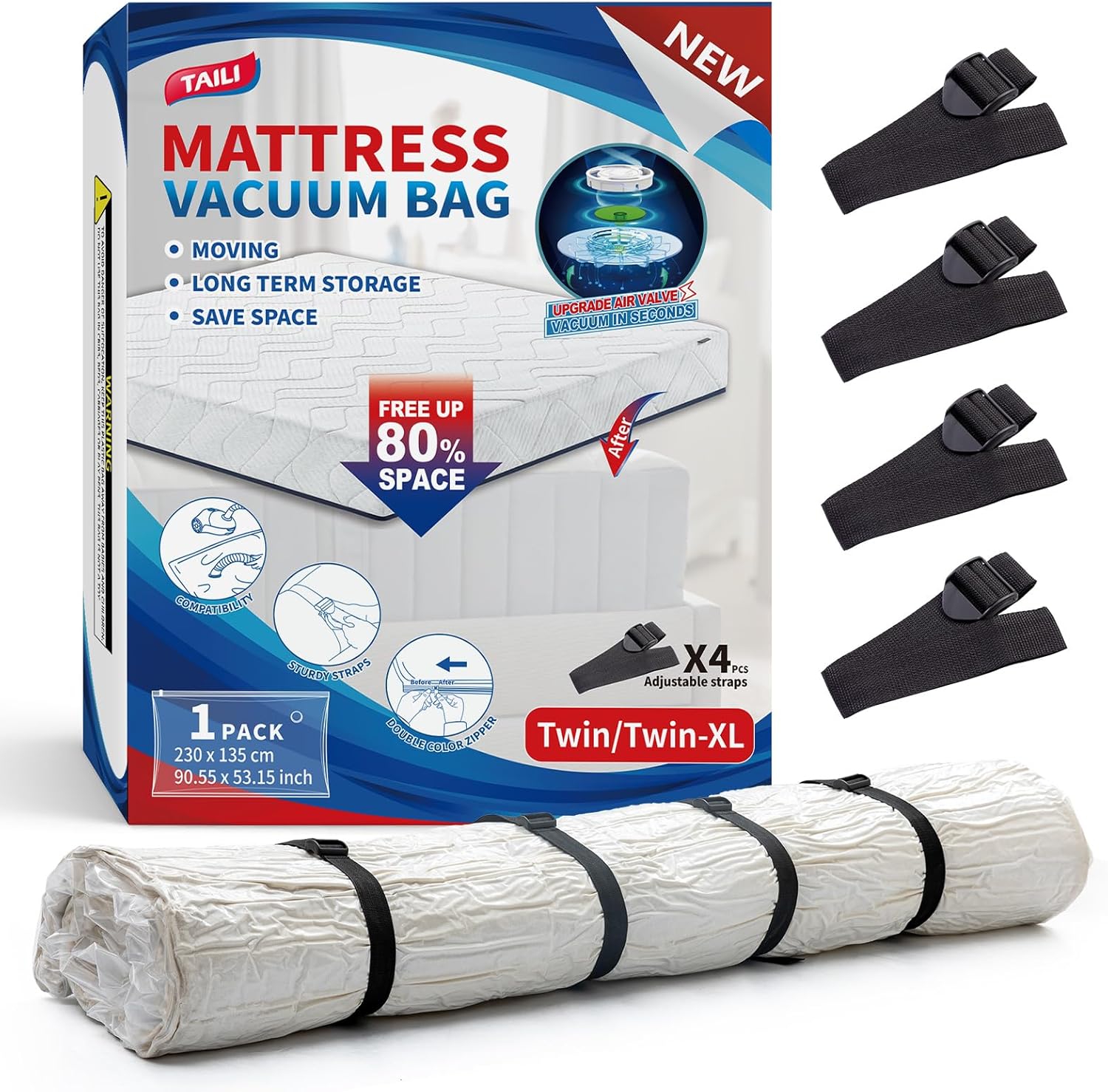 TAILI Mattress Vacuum Storage Bag with Straps