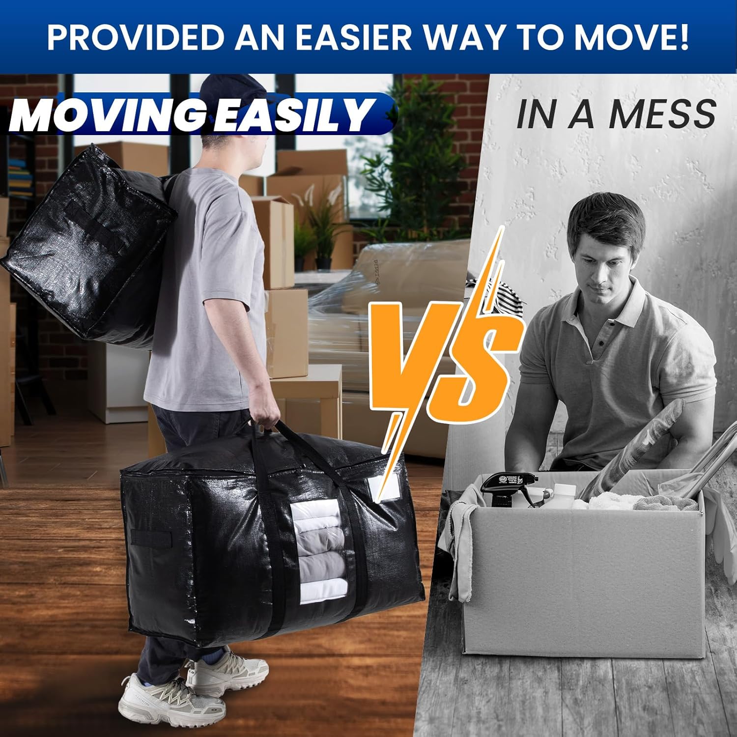 TAILI Black Extra Large Moving Bags with Window