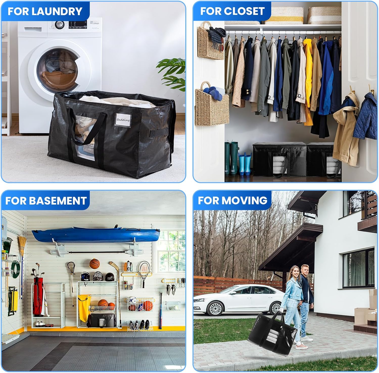 TAILI Black Extra Large Moving Bags with Window