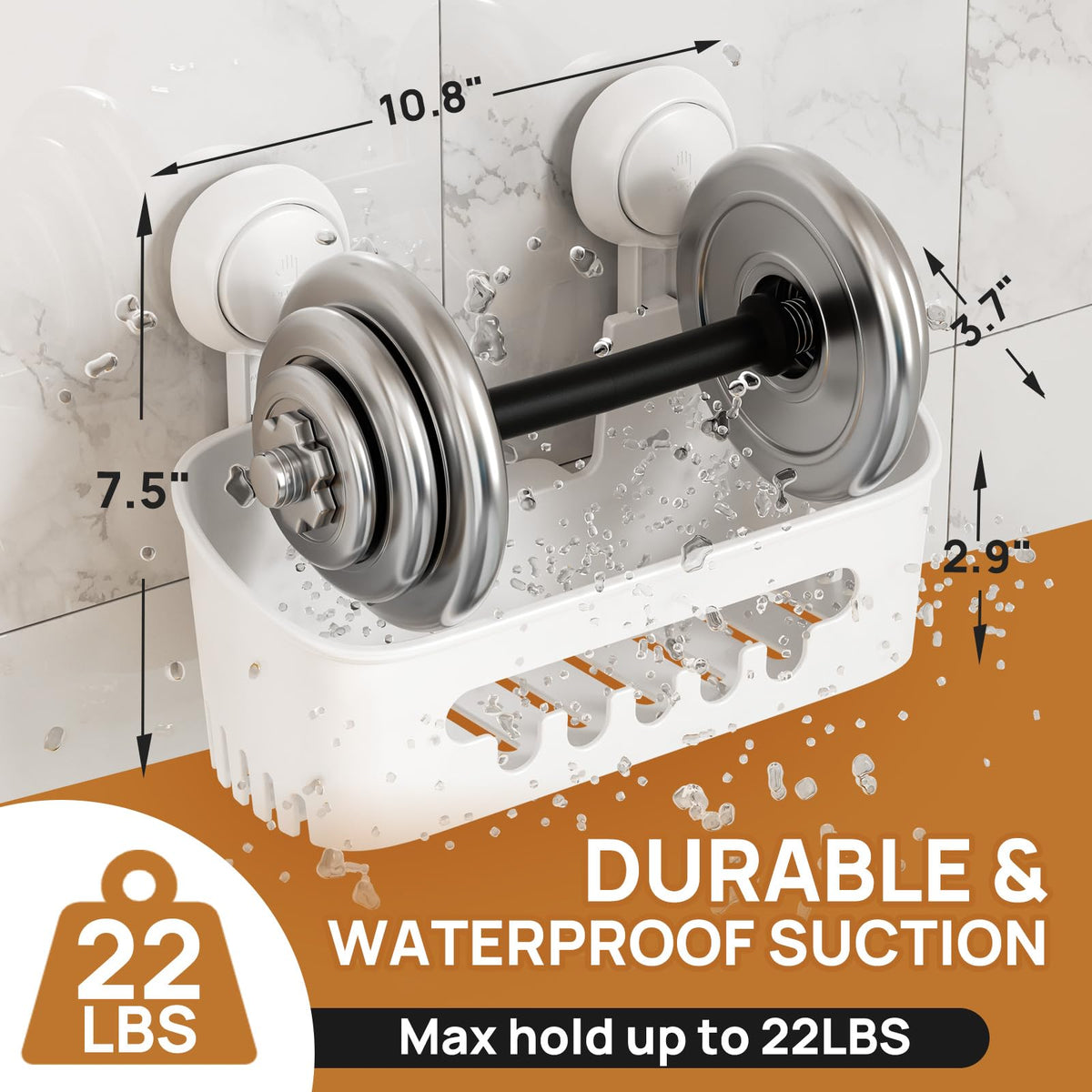 TAILI Suction Cup Shower Caddy Set, No-Drilling Bathroom Shelf with Soap & Toothbrush Holder, Waterproof, White