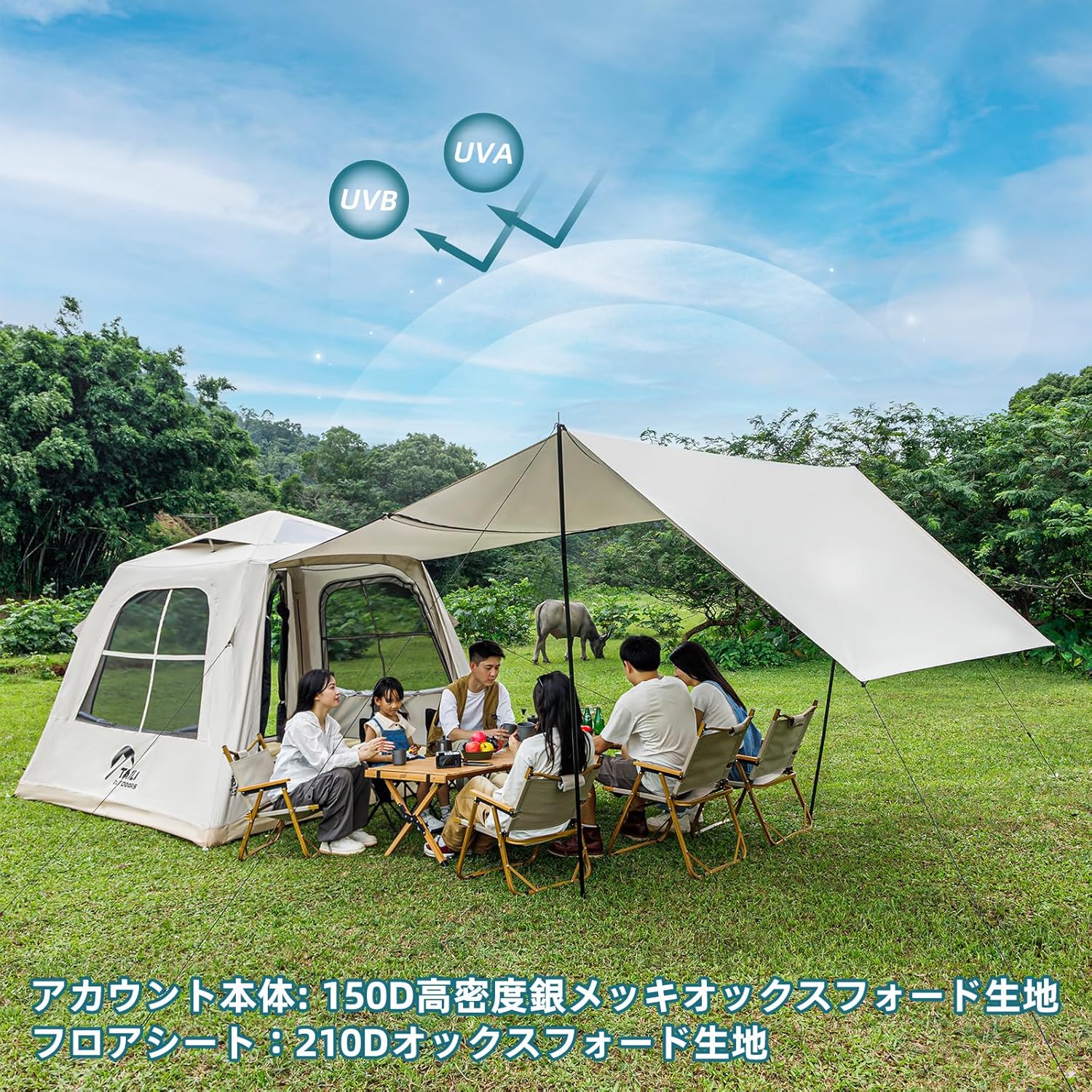 TAILI エアー テント インフレータブル 膨らませる キャンプ 2-6人用 ドームキャンピング ハンドポンプ付き 防水 軽量 簡易テント 収納袋付き 折り畳み式 お花見 登山用
