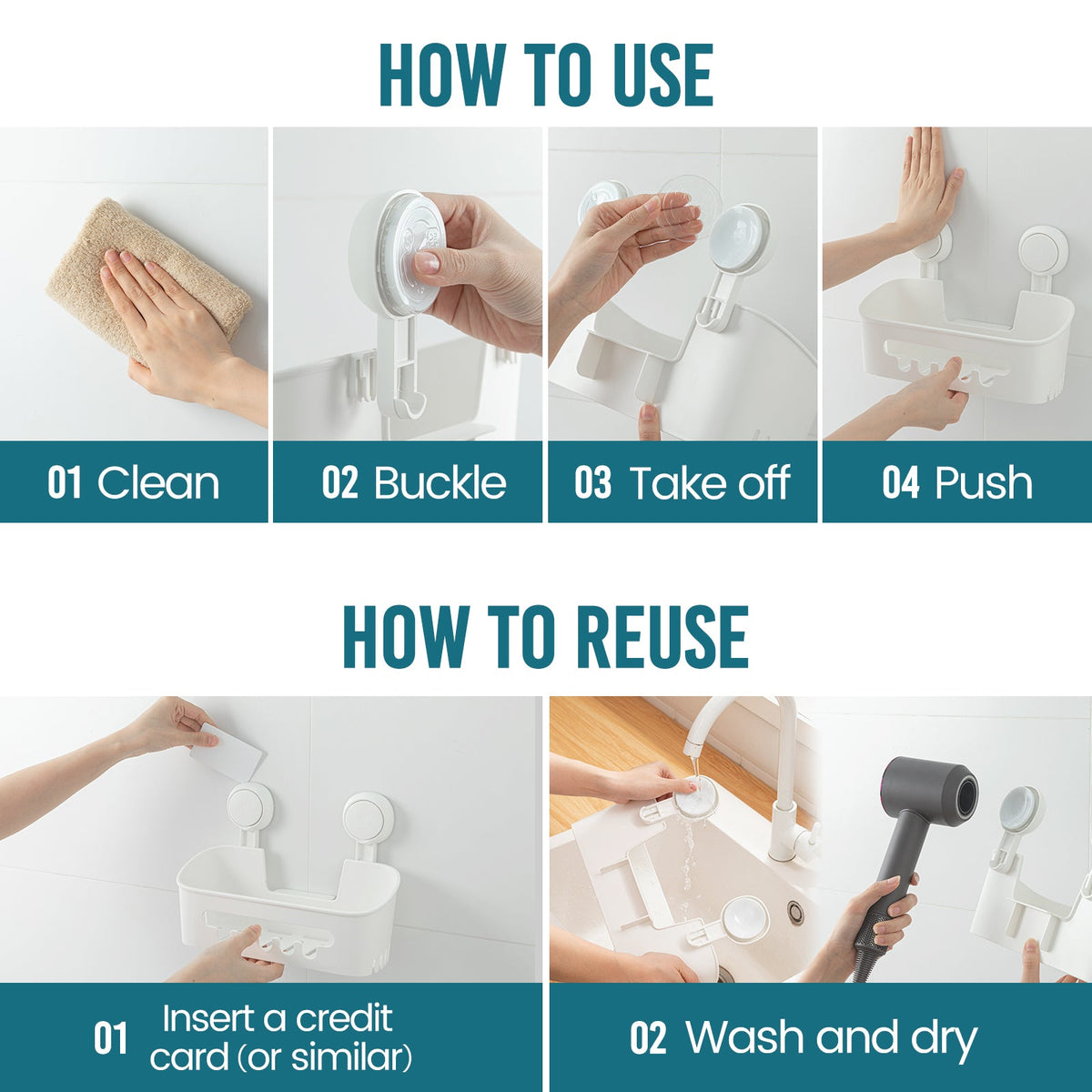 TAILI NICE Series No-Drill Suction Bathroom Set – Fogless Shower Shaving Mirror, 2-Tier Shower Caddy, Soap Dish Holder & Self-Draining Toothbrush Holder