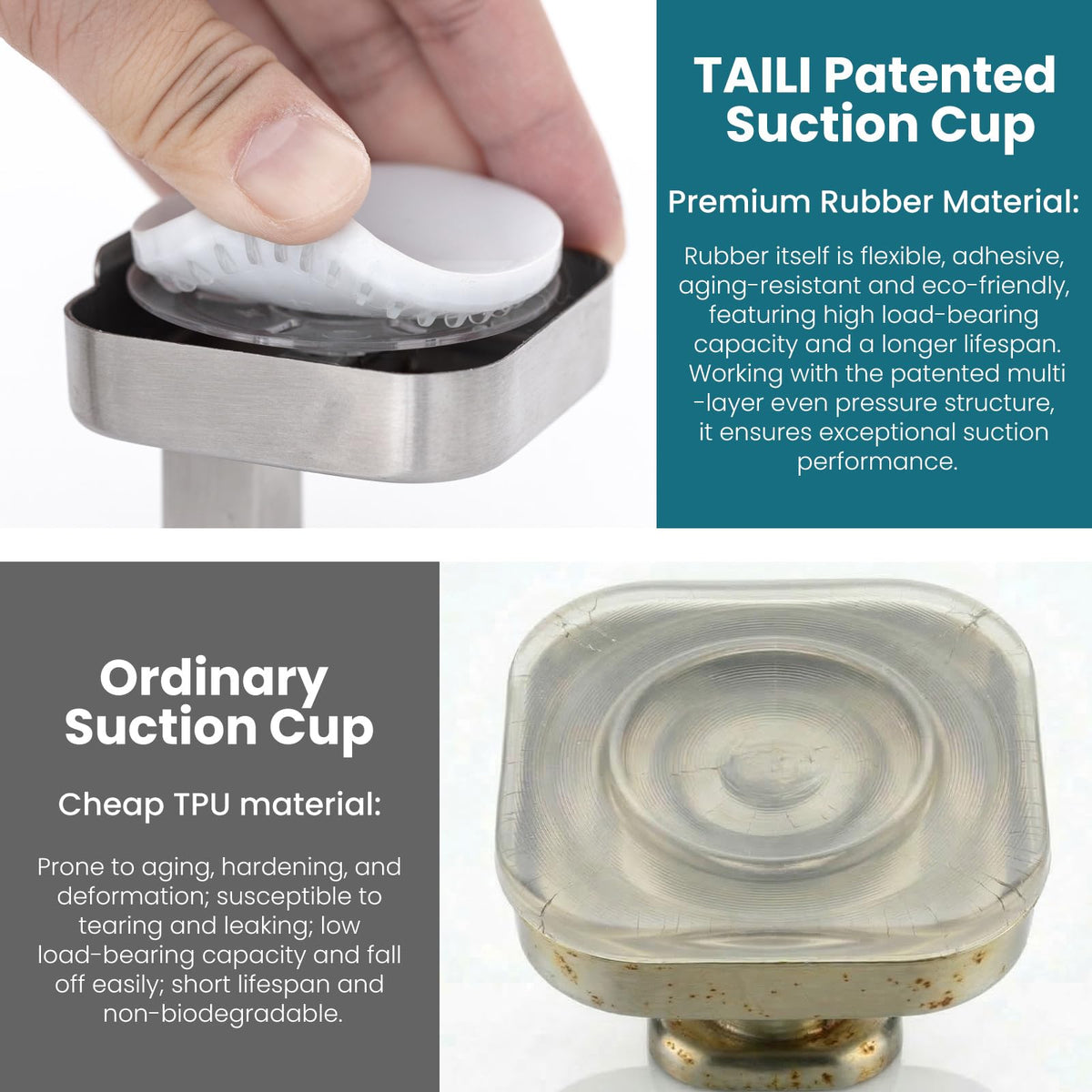 TAILI Shower Hooks Suction Cup, Towel Hooks for Bathrooms, Stainless Steel