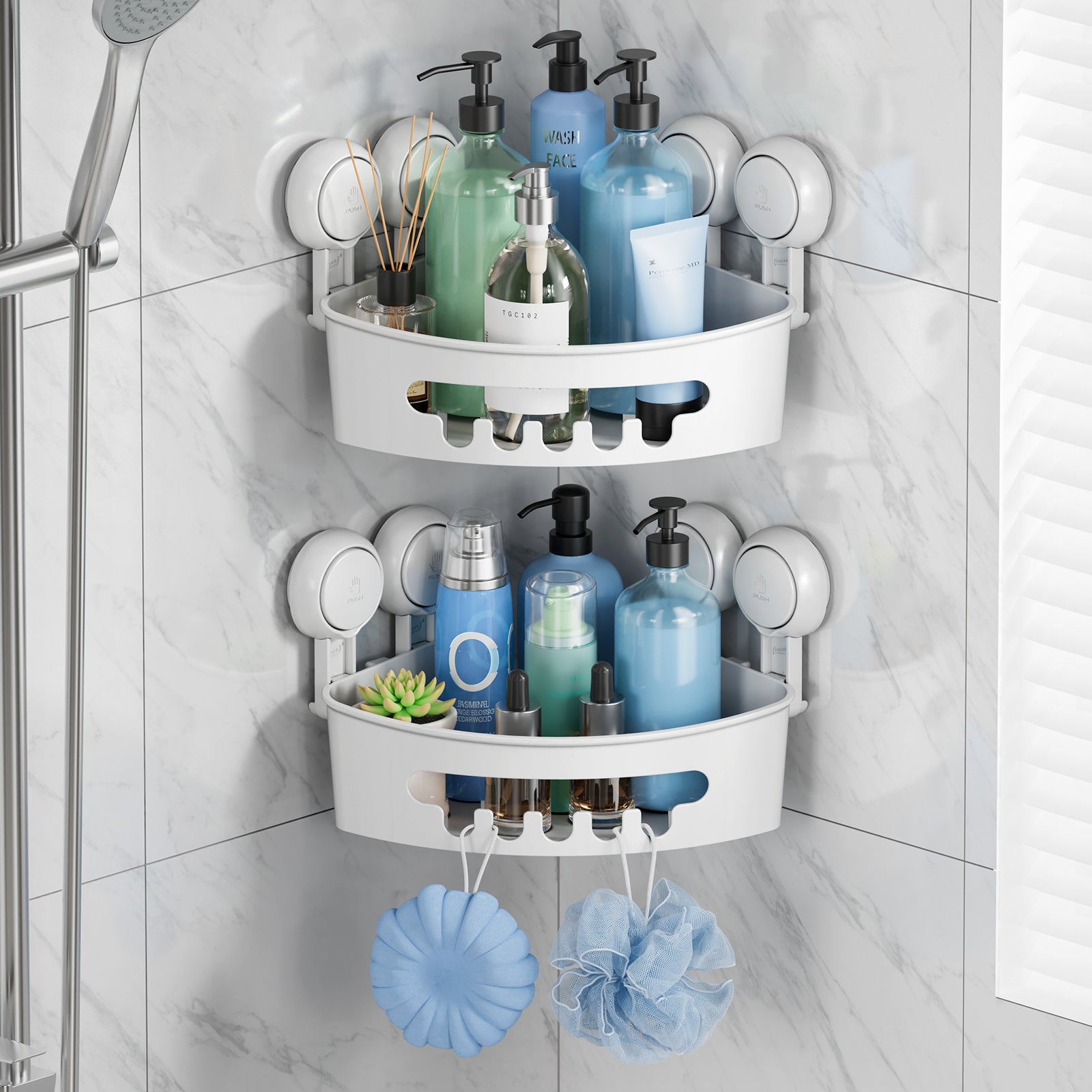TAILI NICE Series Suction Corner Shower Caddy – Drill-Free Wall Organizer