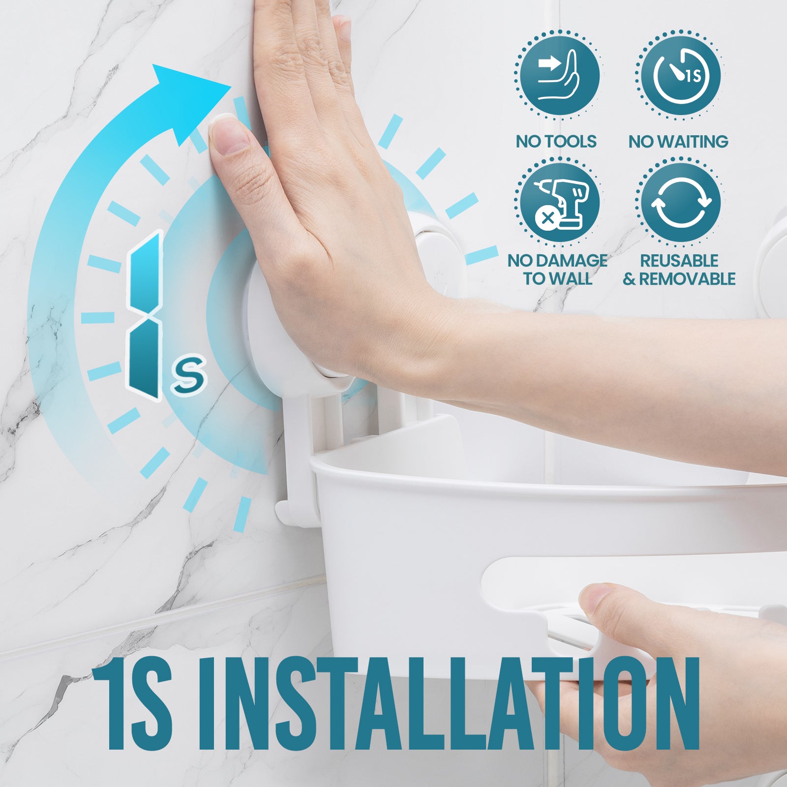 TAILI NICE Series Suction Corner Shower Caddy – Drill-Free Wall Organizer