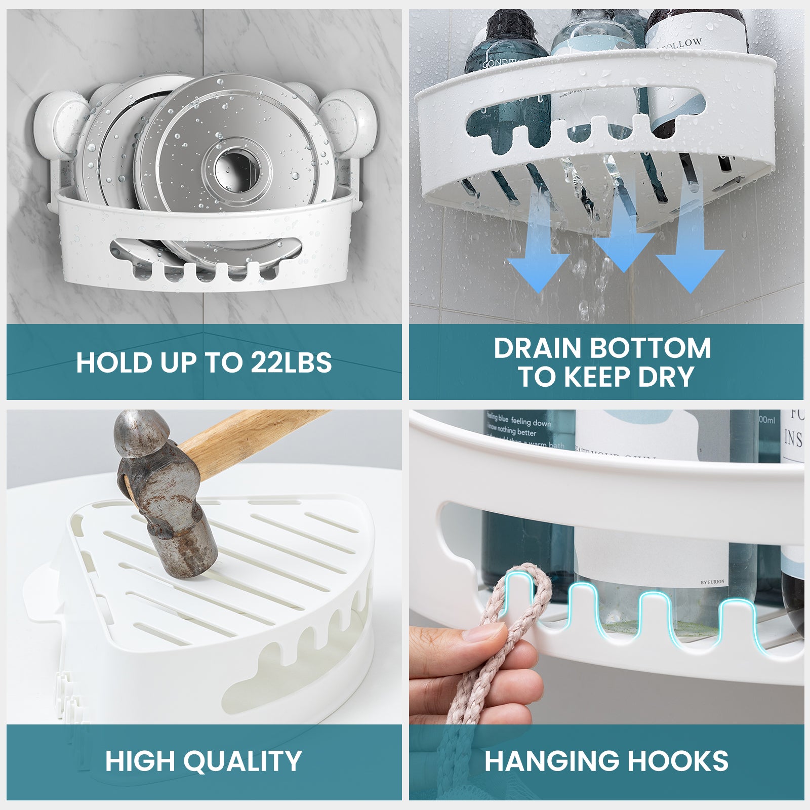 TAILI NICE Series Suction Corner Shower Caddy – Drill-Free Wall Organizer