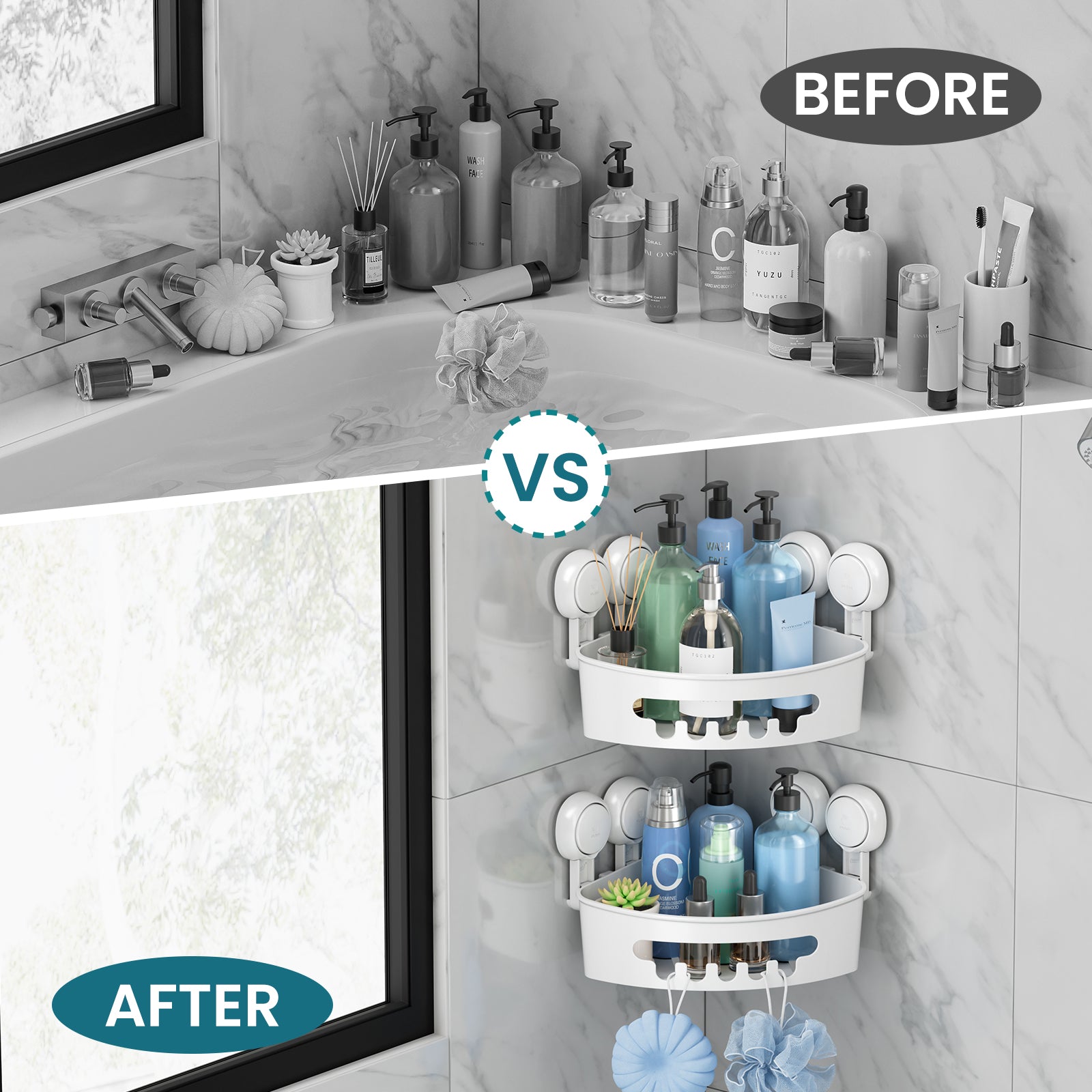 TAILI NICE Series Suction Corner Shower Caddy – Drill-Free Wall Organizer