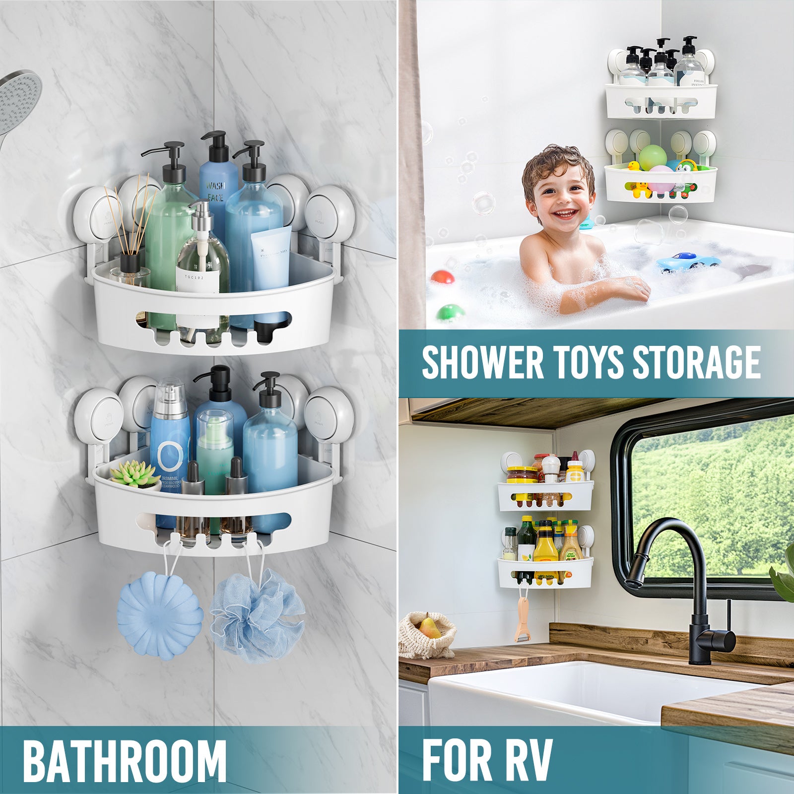 TAILI NICE Series Suction Corner Shower Caddy – Drill-Free Wall Organizer