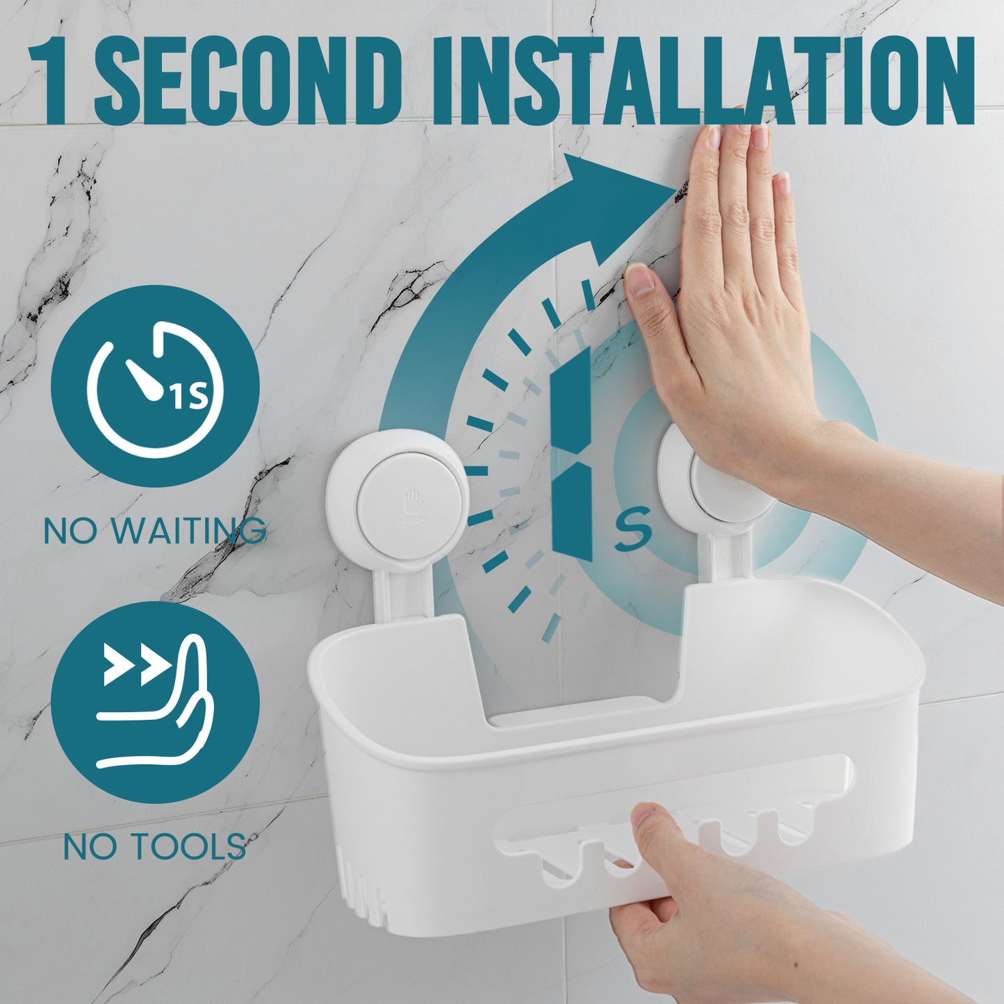 TAILI Shower Caddy Suction Cup 2 Pack, Heavy Duty Bathroom Shower Organizer, Removable Shelves for Inside Shower, Shampoo, Wall Mounted Plastic Storage for Bathroom Accessories, White