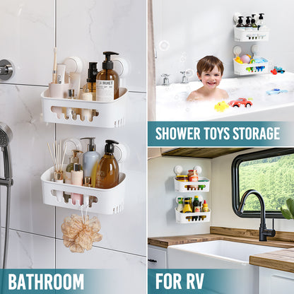 TAILI Shower Caddy Suction Cup 2 Pack, Heavy Duty Bathroom Shower Organizer, Removable Shelves for Inside Shower, Shampoo, Wall Mounted Plastic Storage for Bathroom Accessories, White