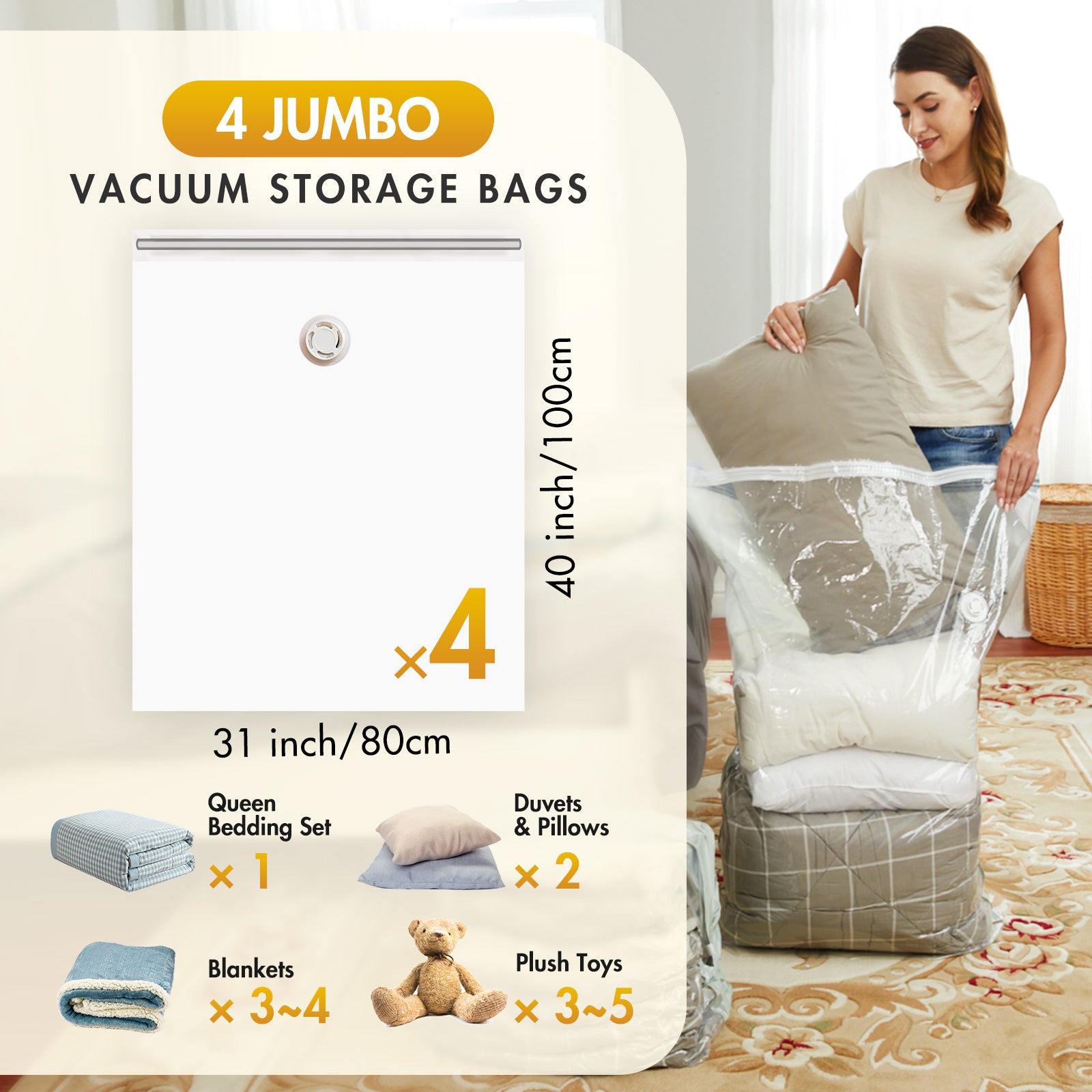 TAILI Cream Flat Vacuum Storage Bags