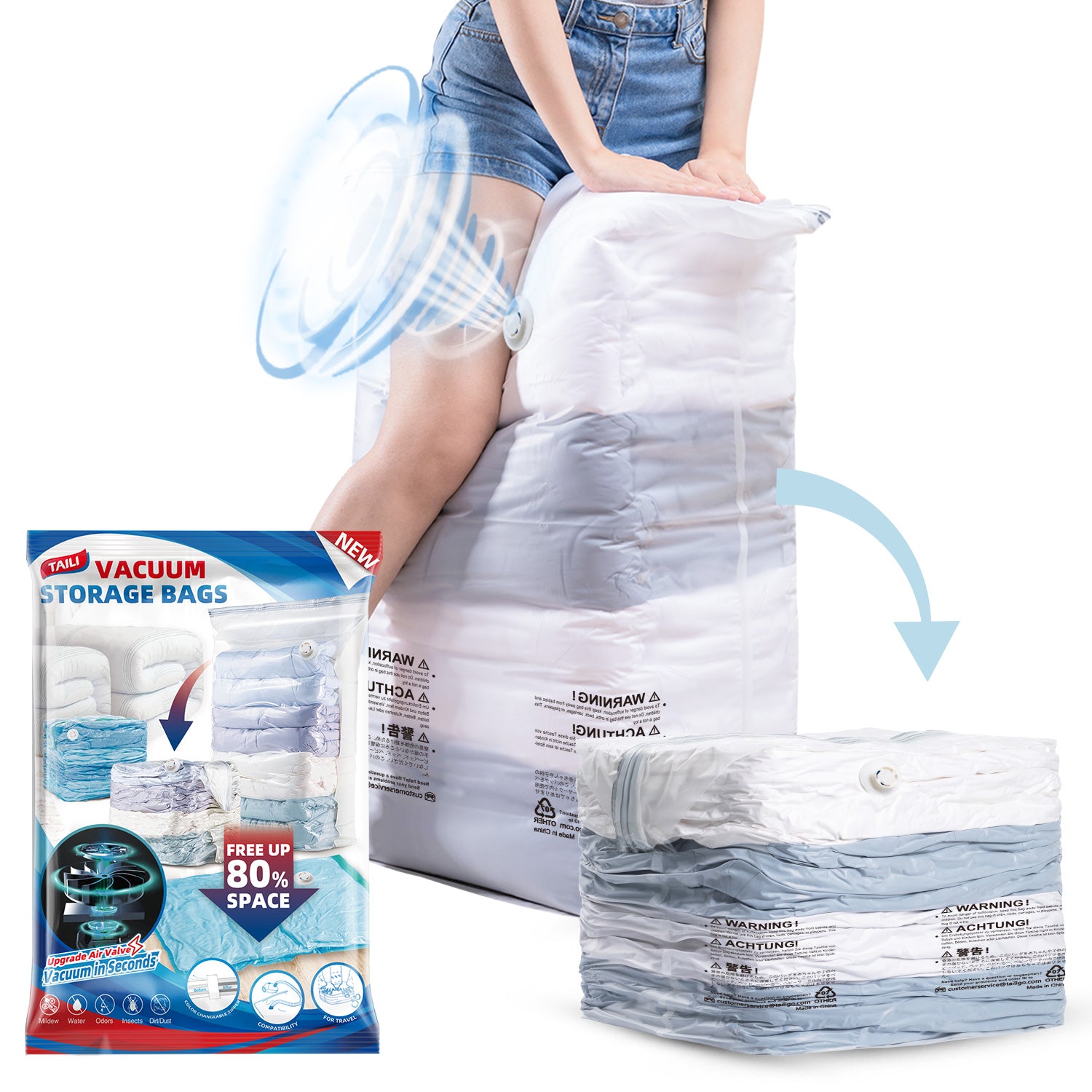 TAILI Clear Extra Large Cube Vacuum Storage Bags