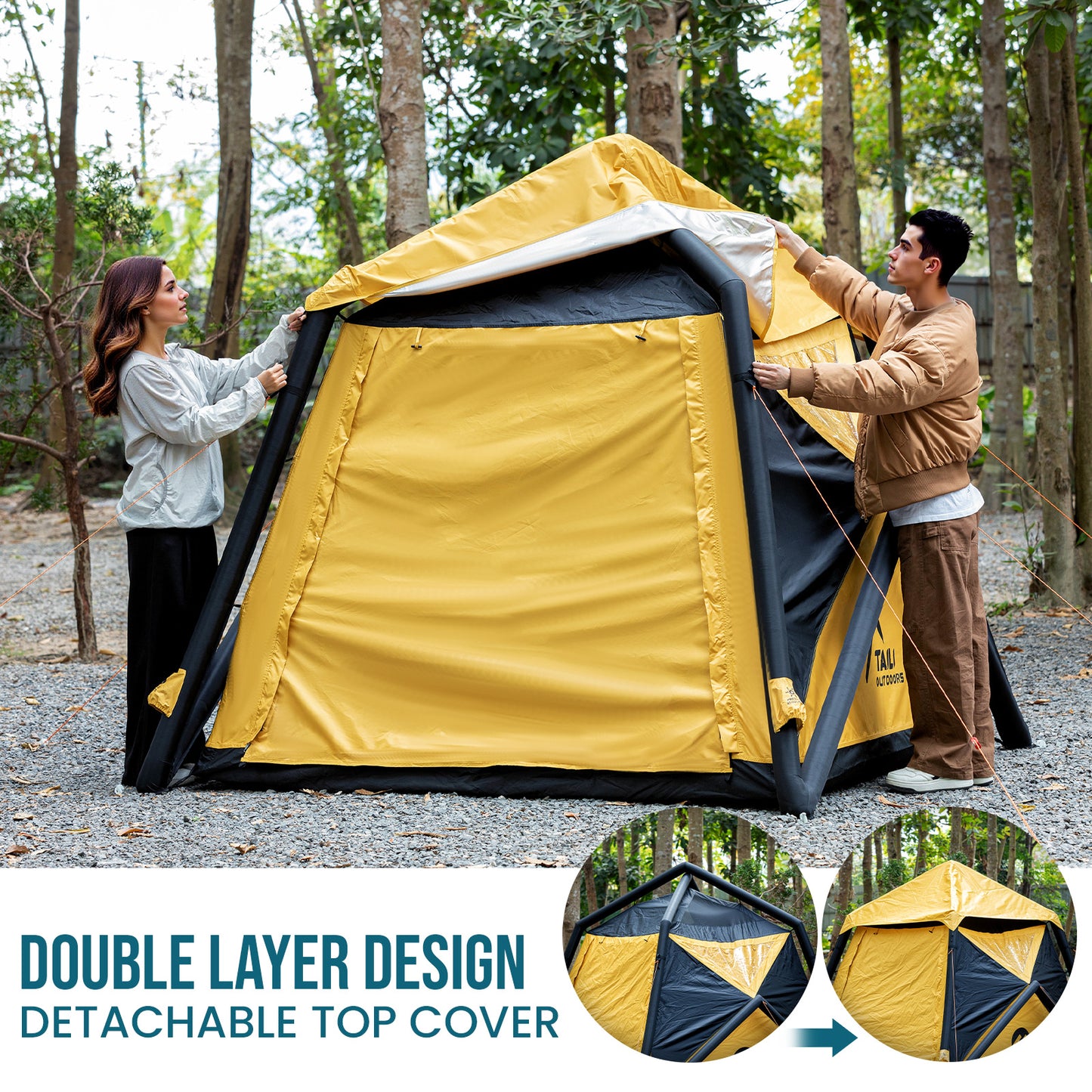 TAILI Inflatable Blow Up Tent for Camping with Hand Pump for 2/4/6/8 Person, Easy Setup Outdoor Inflatable Oxford Waterproof Air Tent House for Family Camping Adult