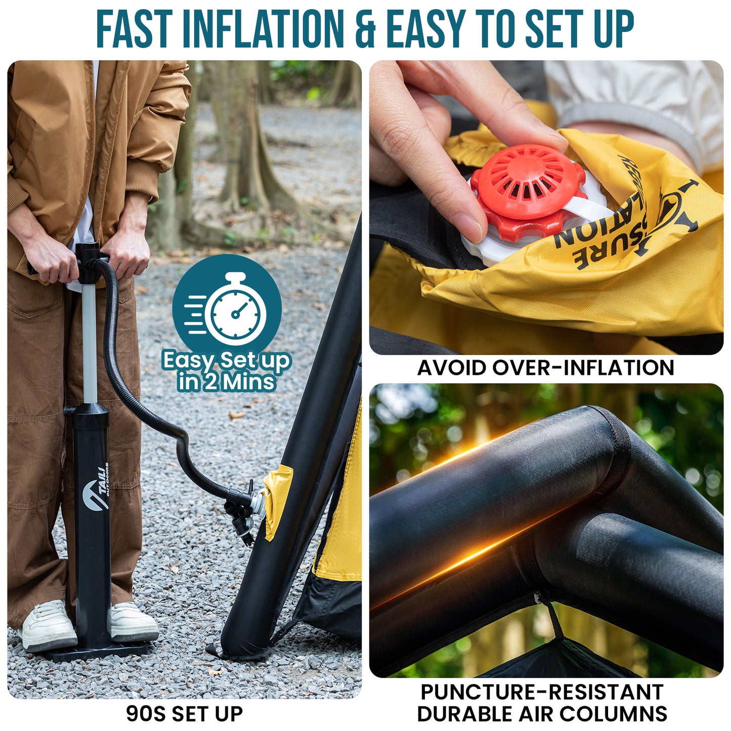 TAILI Inflatable Blow Up Tent for Camping with Hand Pump for 2/4/6/8 Person, Easy Setup Outdoor Inflatable Oxford Waterproof Air Tent House for Family Camping Adult