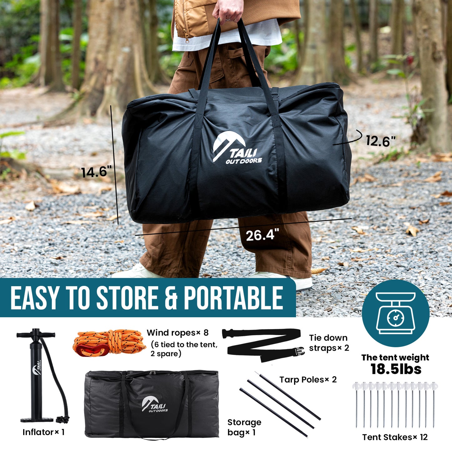 TAILI Inflatable Blow Up Tent for Camping with Hand Pump for 2/4/6/8 Person, Easy Setup Outdoor Inflatable Oxford Waterproof Air Tent House for Family Camping Adult