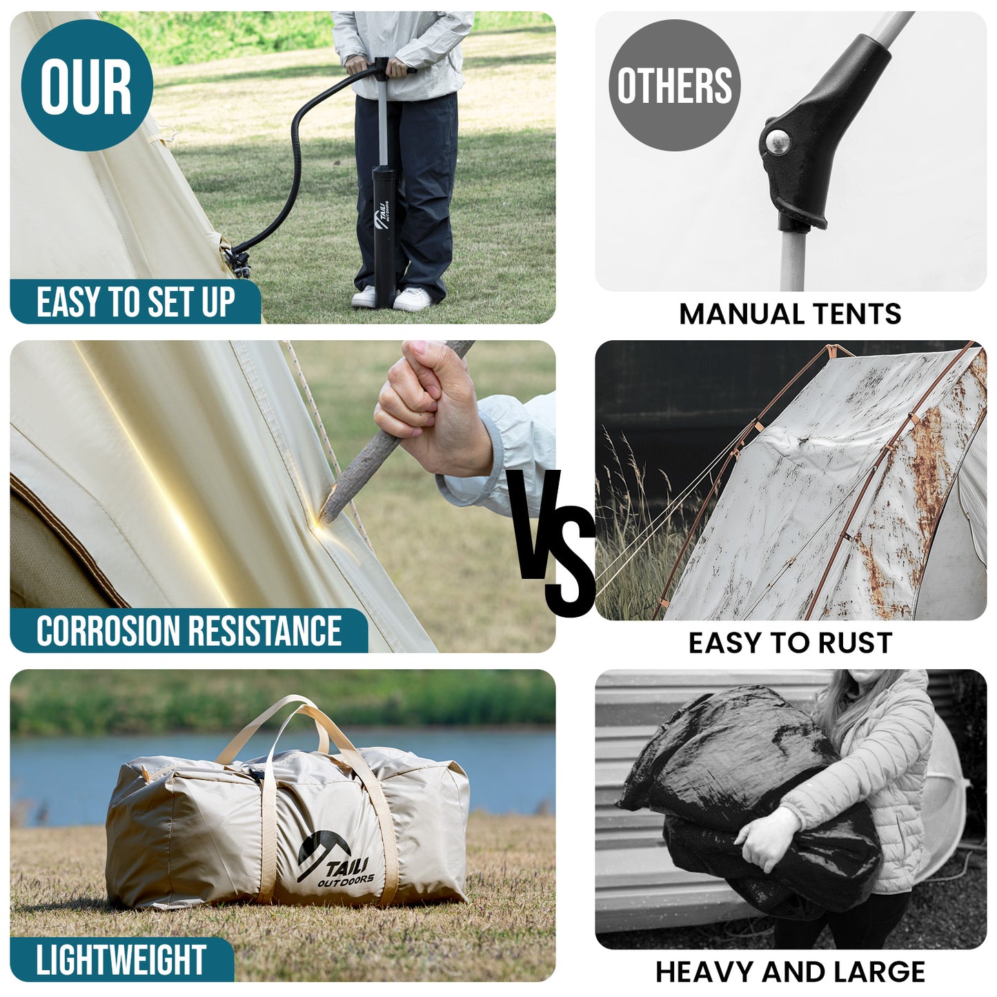 TAILI Inflatable Blow Up Tent for Camping with Hand Pump for 2/4/6/8 Person, Easy Setup Outdoor Inflatable Oxford Waterproof Air Tent House for Family Camping Adult
