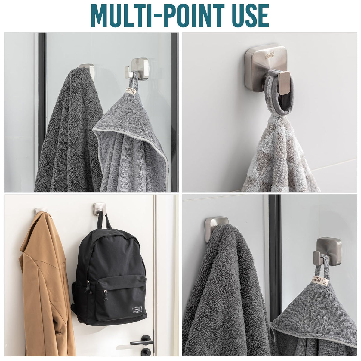 TAILI Shower Hooks Suction Cup, Towel Hooks for Bathrooms, Stainless Steel