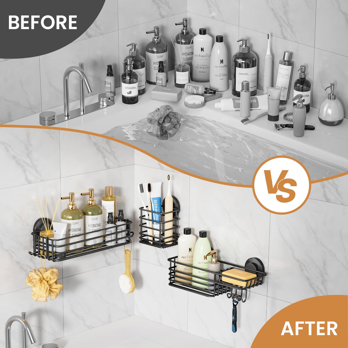 TAILI Shower Caddy Suction Cup, 3 Pack Heavy Duty Bathroom Organizer