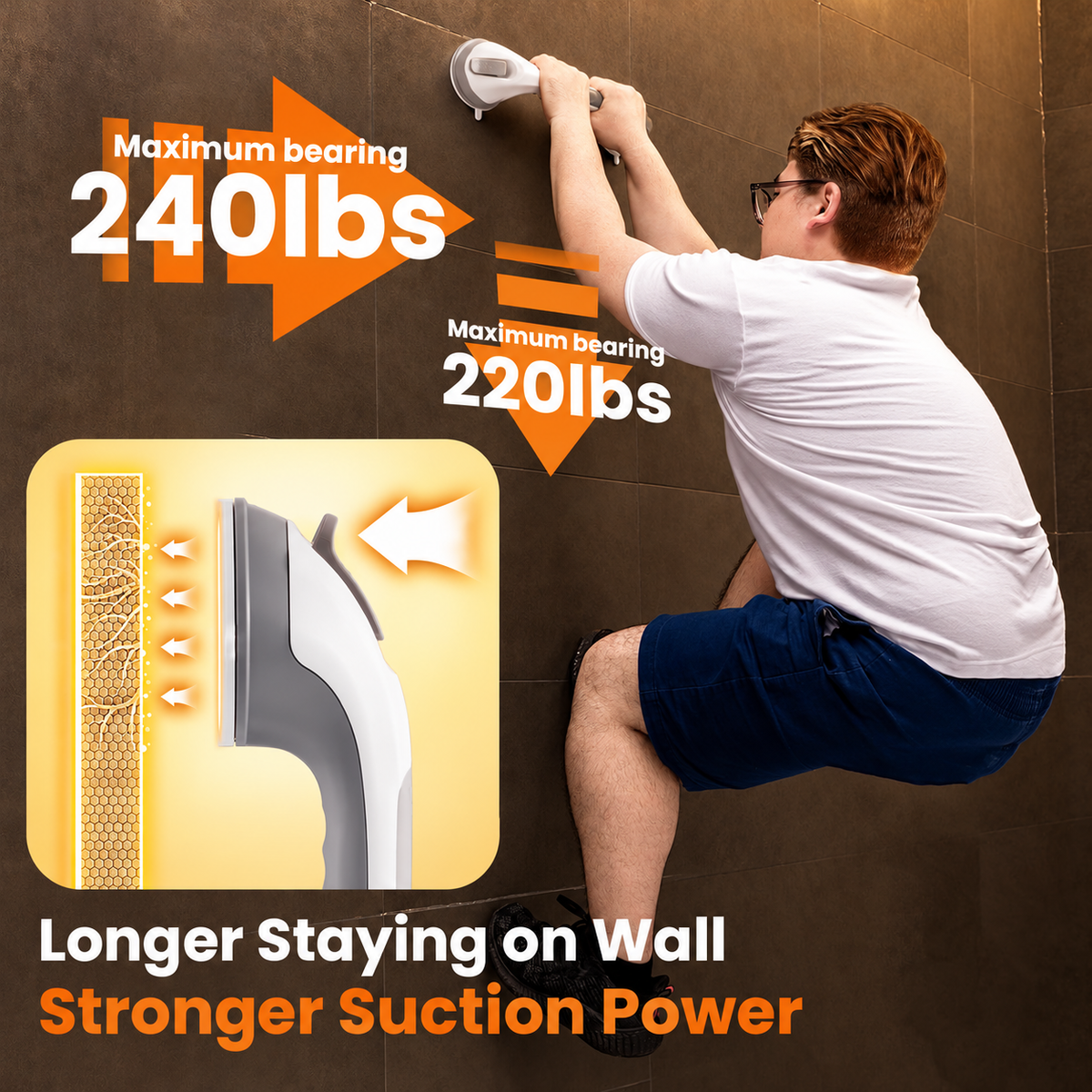 TAILI 16.8" Suction Shower Grab Bar – No Drilling, Removable Balance Assist