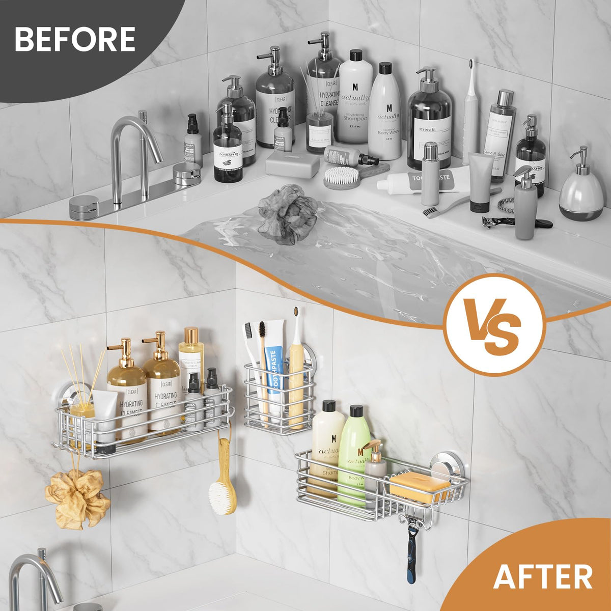 TAILI Shower Caddy Suction Cup, 3 Pack Heavy Duty Bathroom Organizer