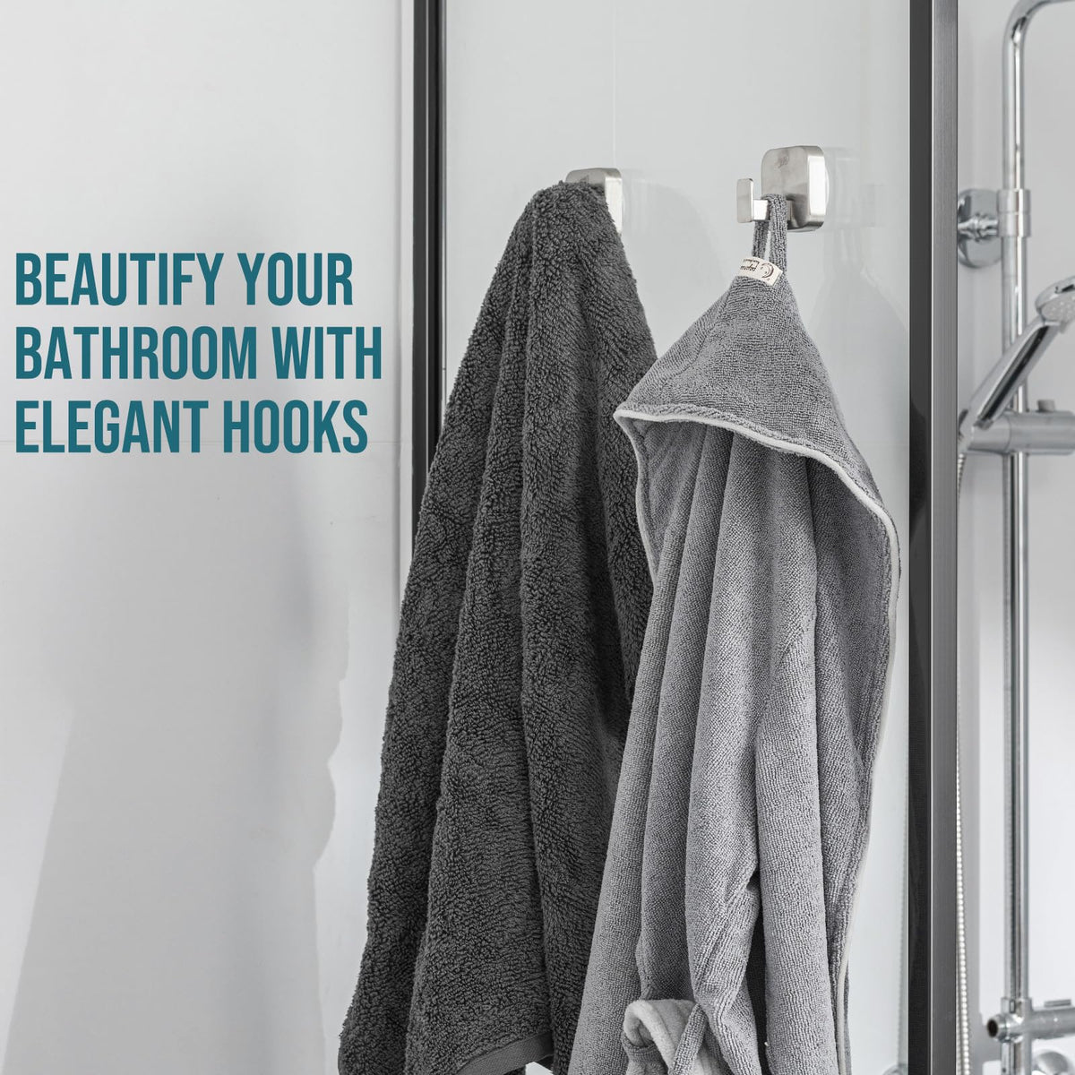 TAILI Shower Hooks Suction Cup, Towel Hooks for Bathrooms, Stainless Steel