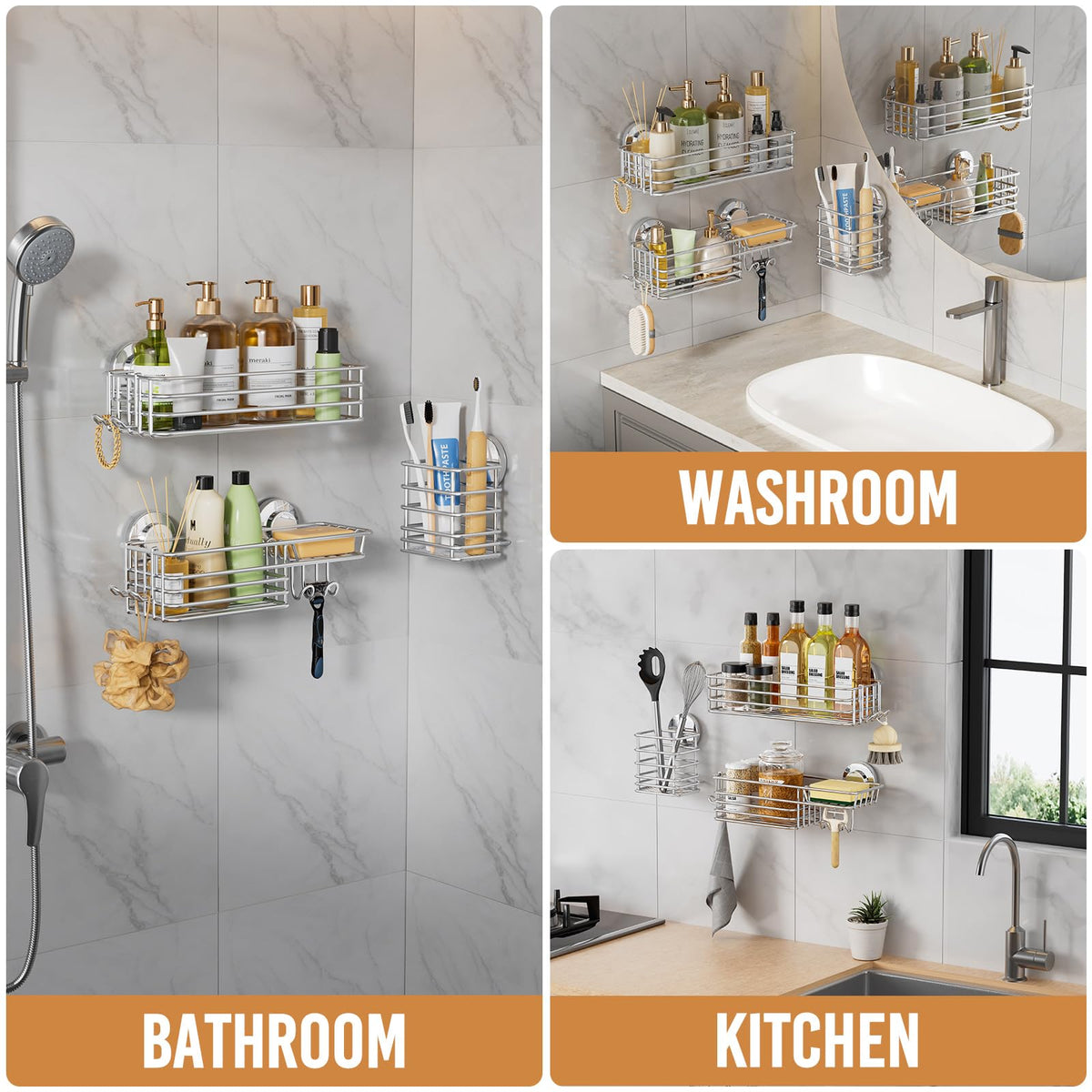 TAILI Shower Caddy Suction Cup, 3 Pack Heavy Duty Bathroom Organizer