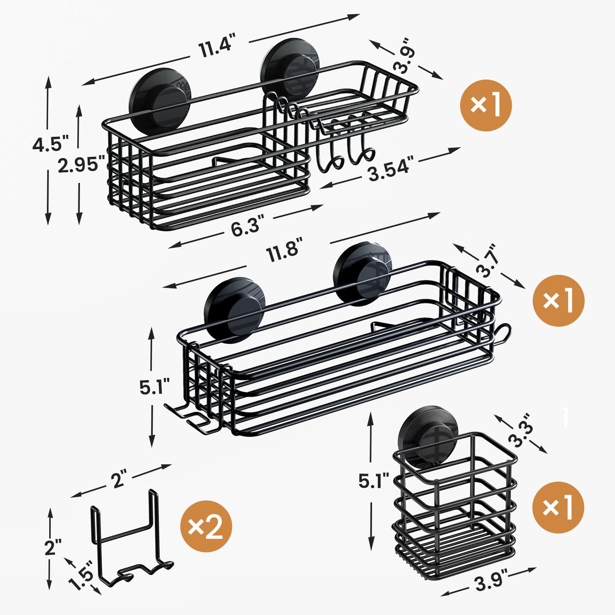 TAILI Shower Caddy Suction Cup, 3 Pack Heavy Duty Bathroom Organizer