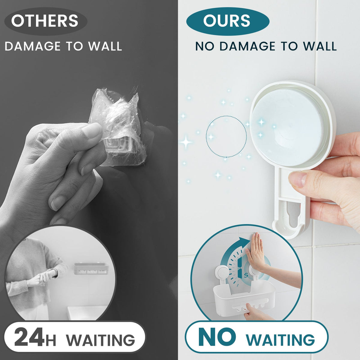 TAILI NICE Series No-Drill Suction Bathroom Set – Fogless Shower Shaving Mirror, 2-Tier Shower Caddy, Soap Dish Holder & Self-Draining Toothbrush Holder
