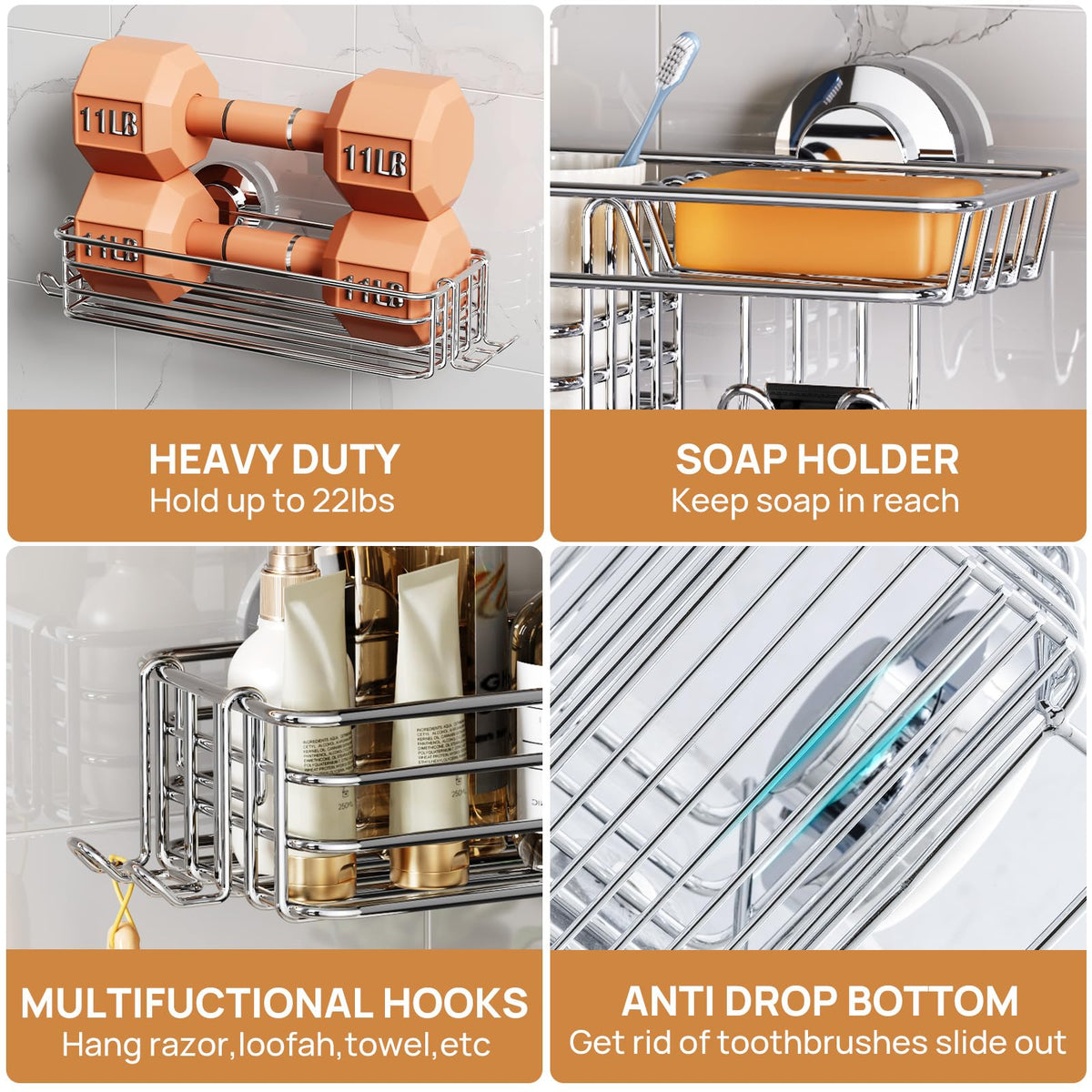 TAILI Shower Caddy Suction Cup, 3 Pack Heavy Duty Bathroom Organizer