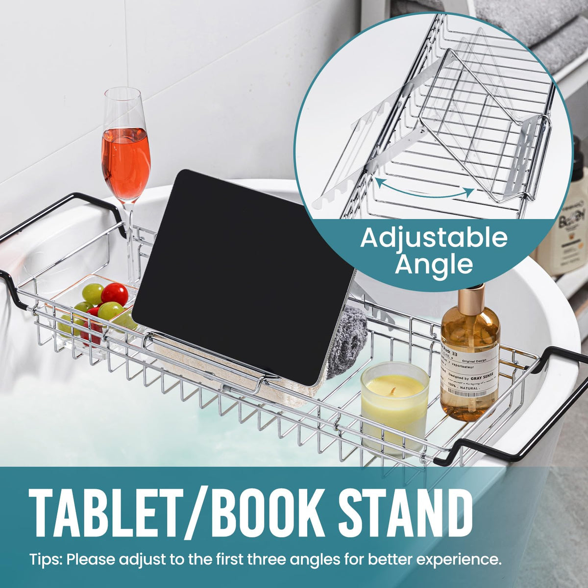 TAILI Bathtub Tray Table for Luxury Bath, Expandable Wide Bthtub Caddy