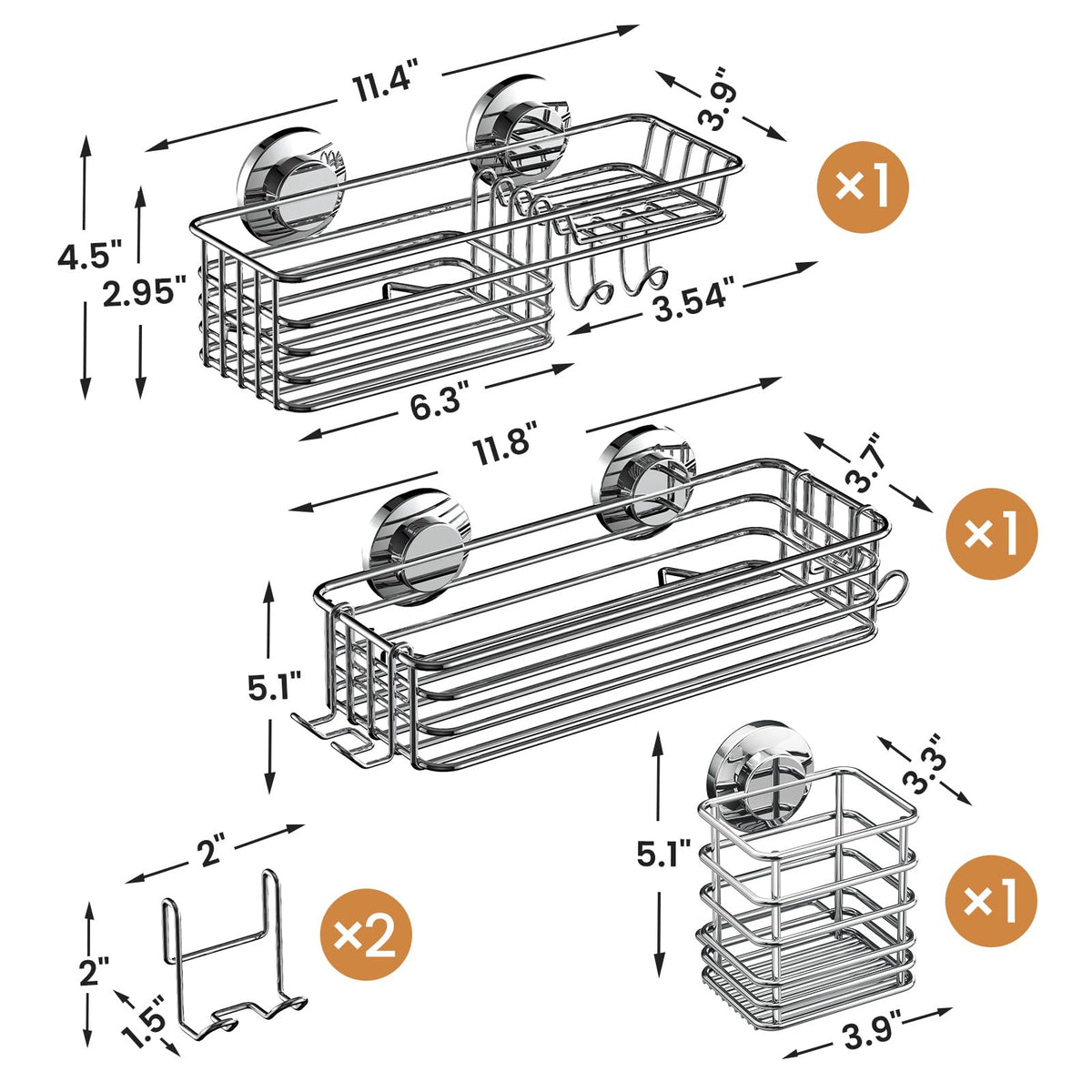 TAILI Shower Caddy Suction Cup, 3 Pack Heavy Duty Bathroom Organizer