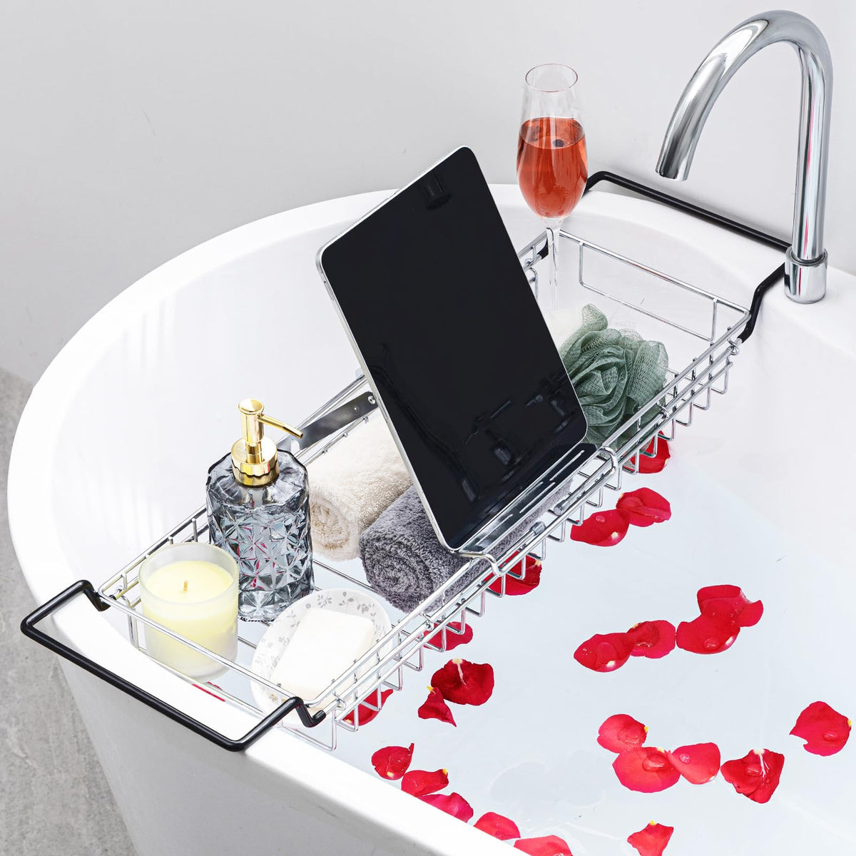 TAILI Bathtub Tray Table for Luxury Bath, Expandable Wide Bthtub Caddy