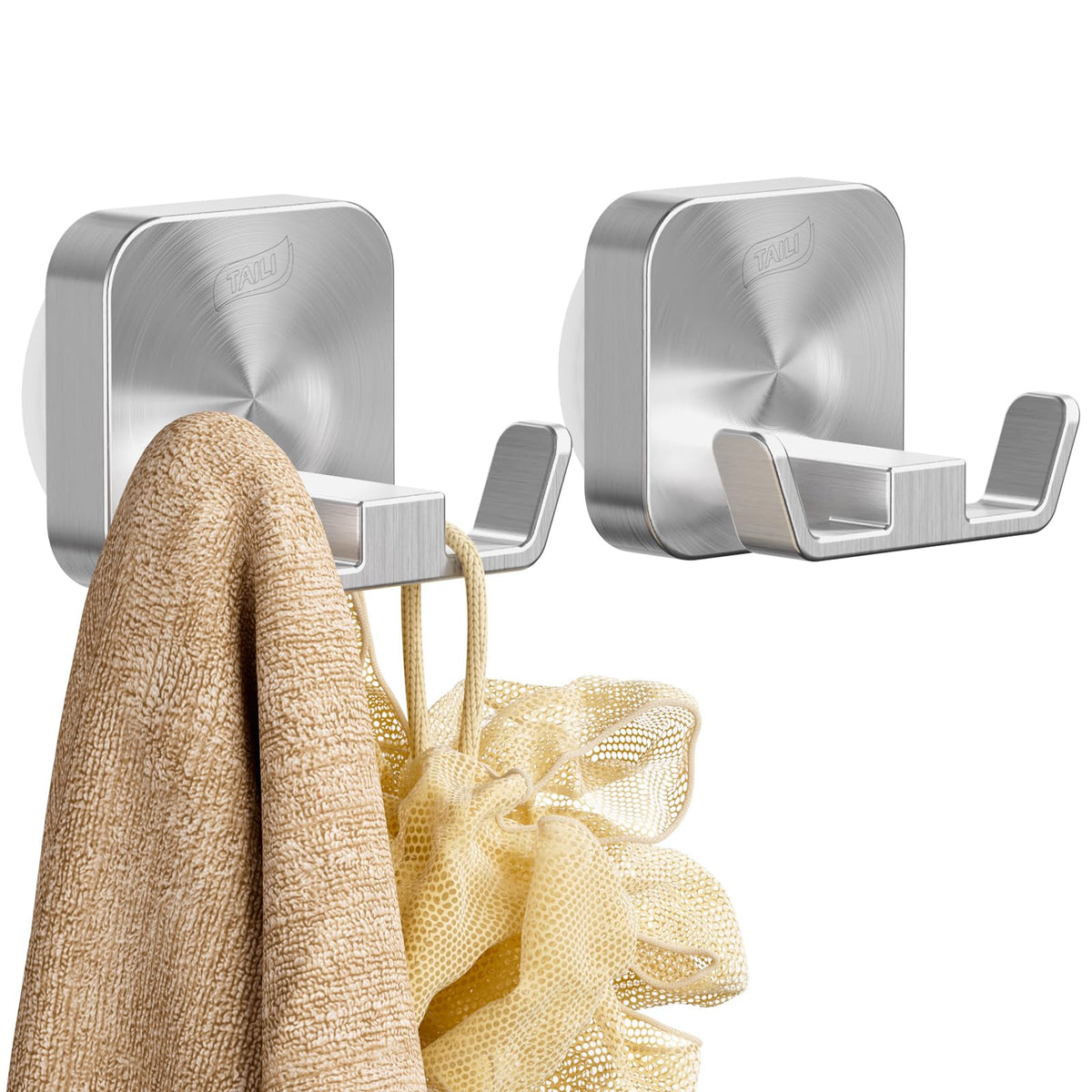 TAILI Shower Hooks Suction Cup, Towel Hooks for Bathrooms, Stainless Steel