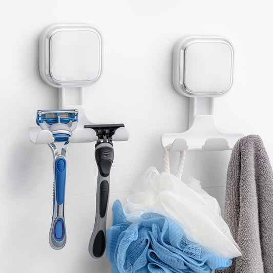 TAILI Suction Cup Razor Holder for Shower Wall 2 Pack, Versatile Suction Cup Hooks for Razor, Towel, Loofah, Squeegee, Cell Phone, Removable Damage-Free Hanging Shower Hook, Shaver Holder