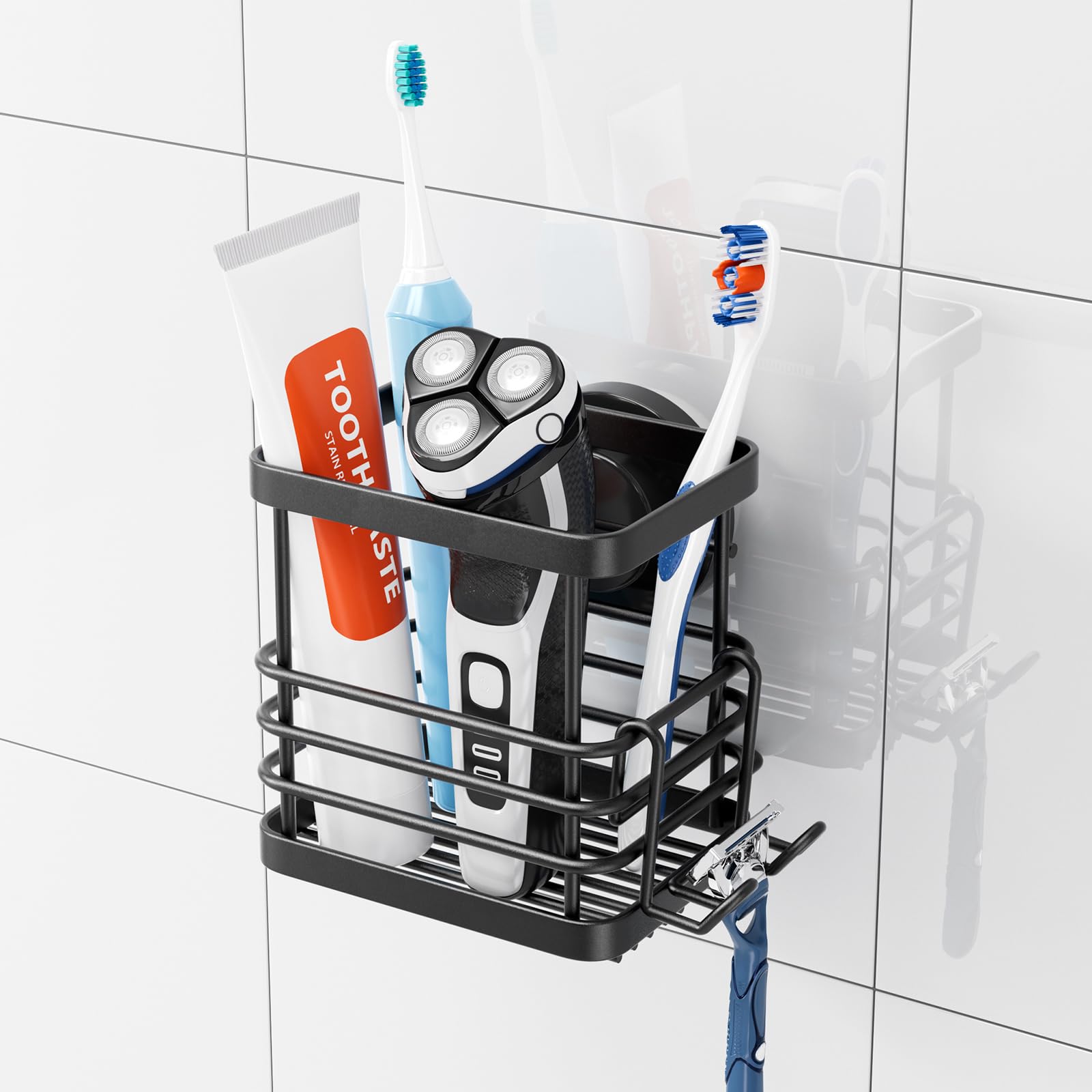 TAILI Patented Suction Cup Toothbrush Holder, Stainless Steel Anti-puddling Shower Toothbrush Holder, No Drilling Removable Organizer for Bathroom Toothpaste, Razor, Kitchen and Office Items